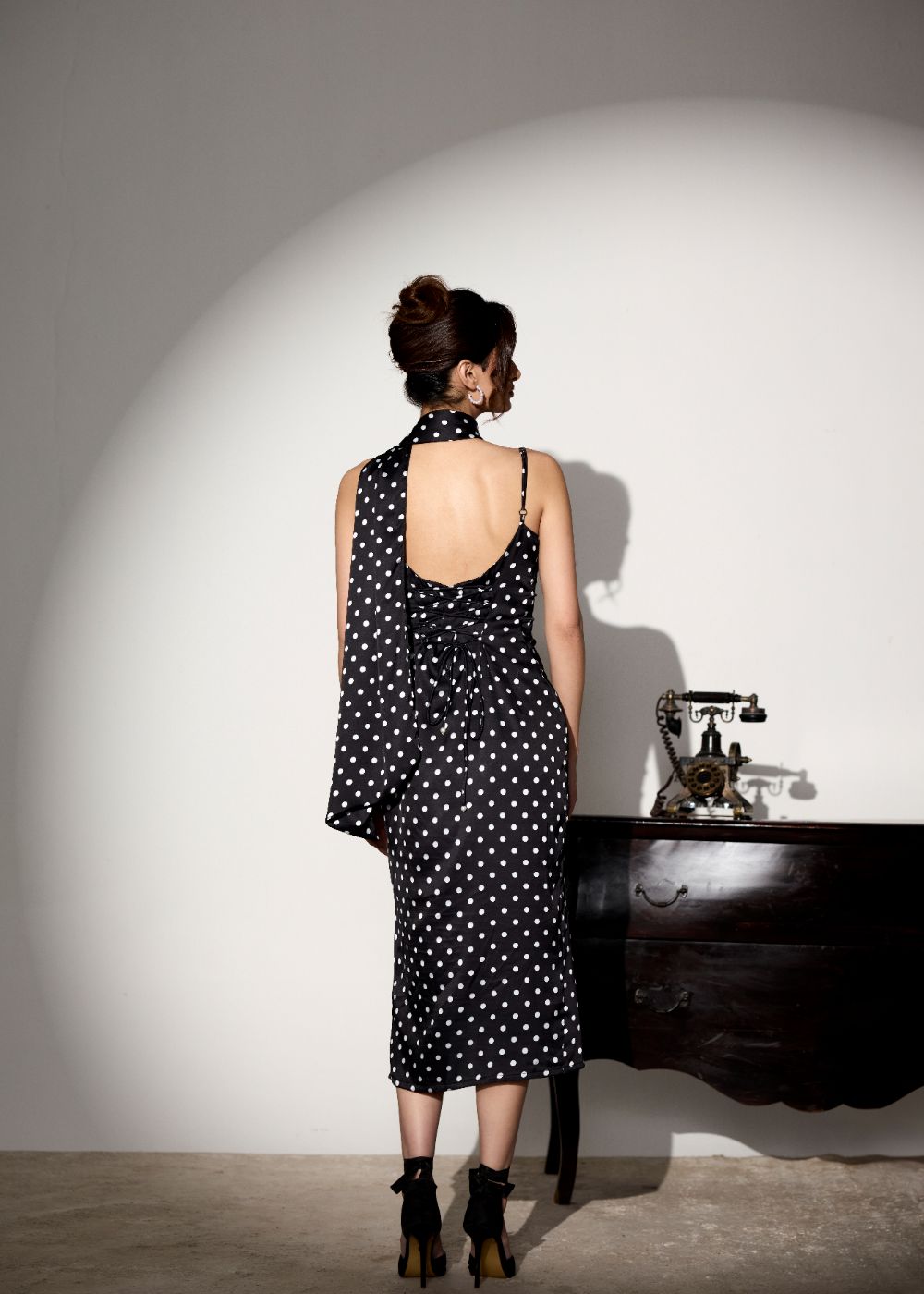 Malyshka Polka Dot Slip Dress with Scarf