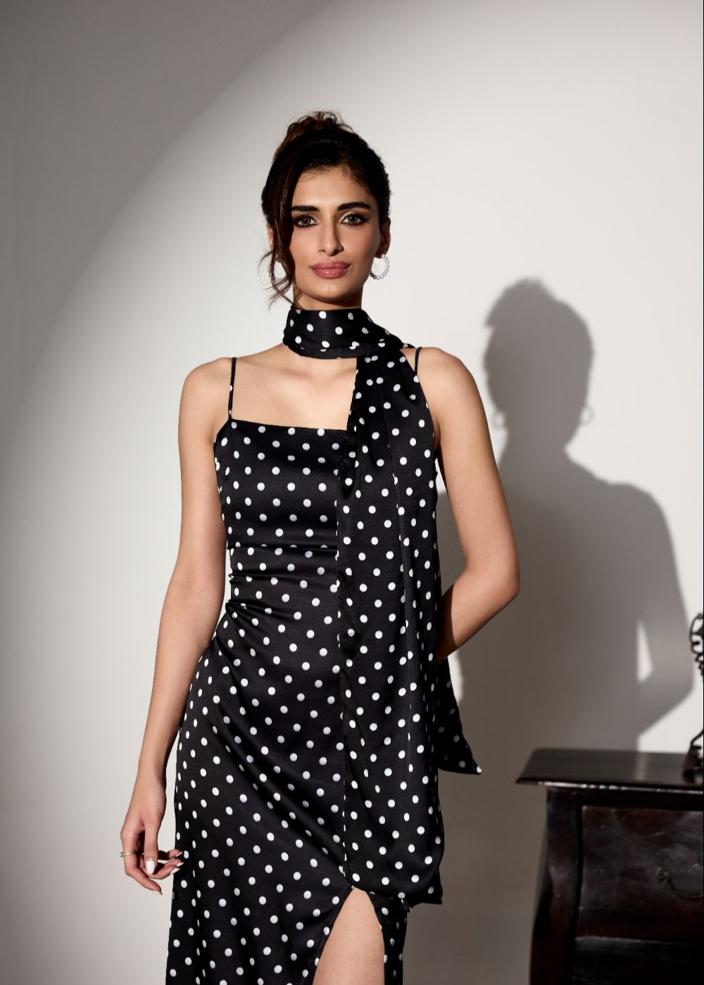 Malyshka Polka Dot Slip Dress with Scarf