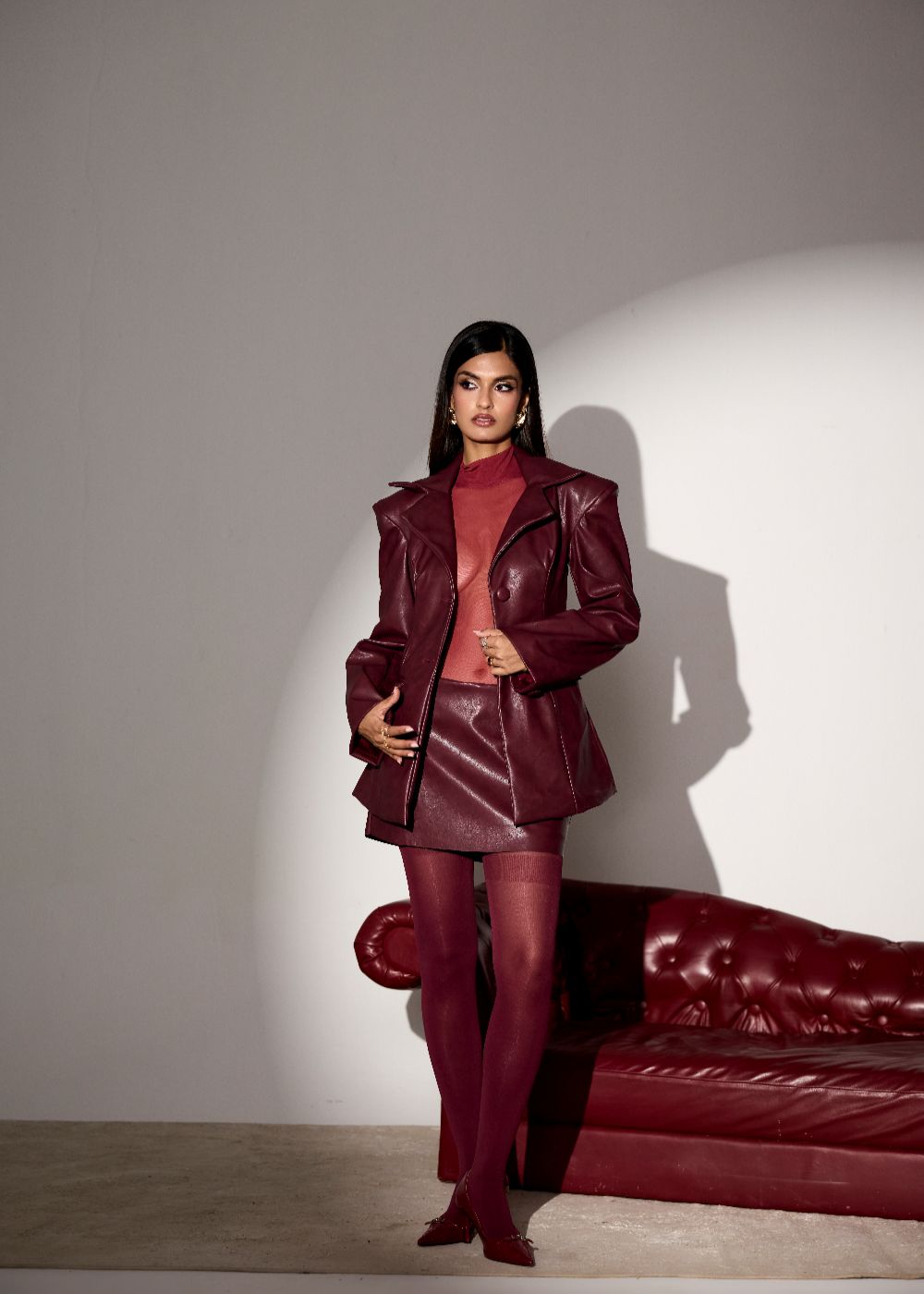 Cherry Faux Leather Mini Skort