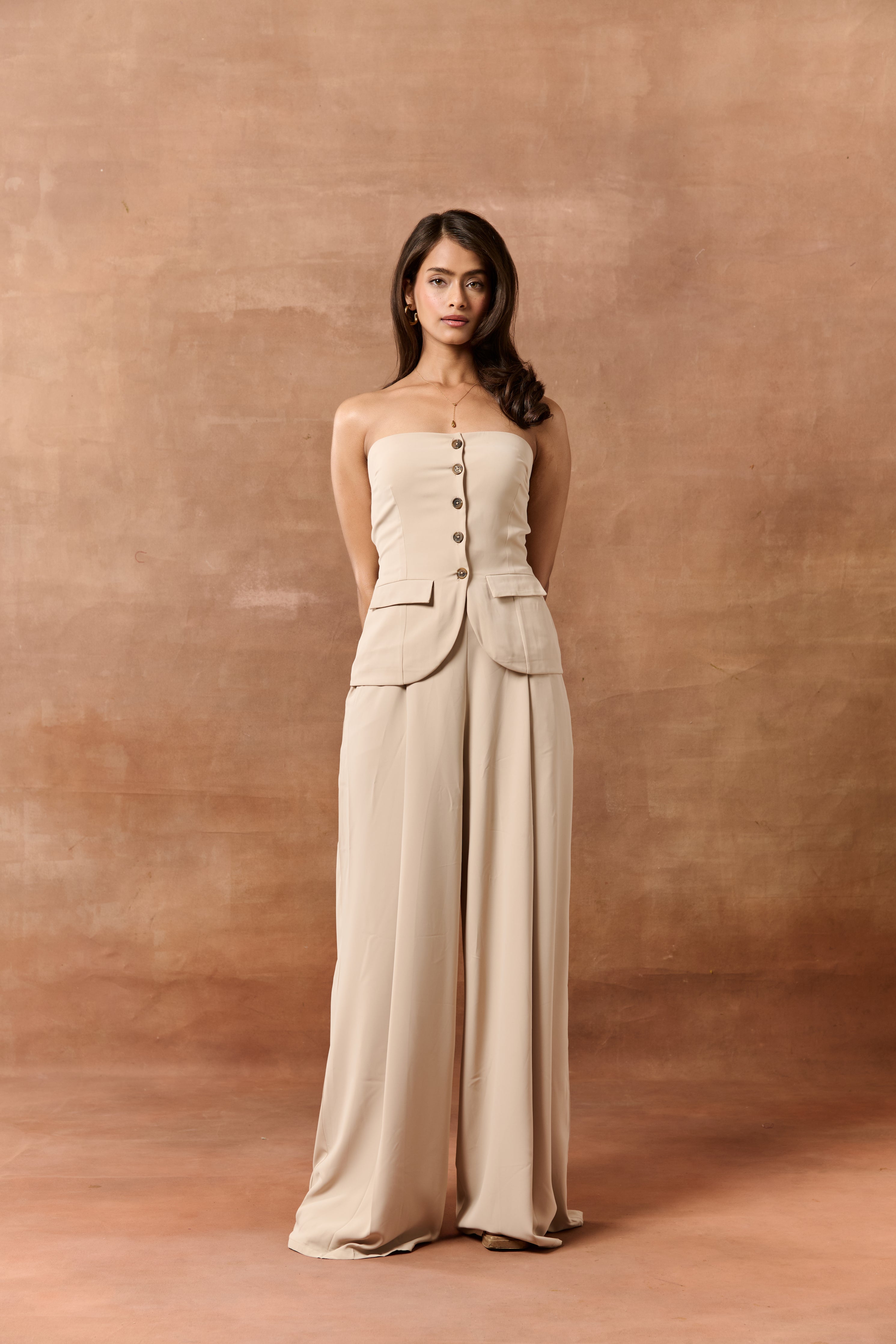 Elvita Beige High-Waisted Pants