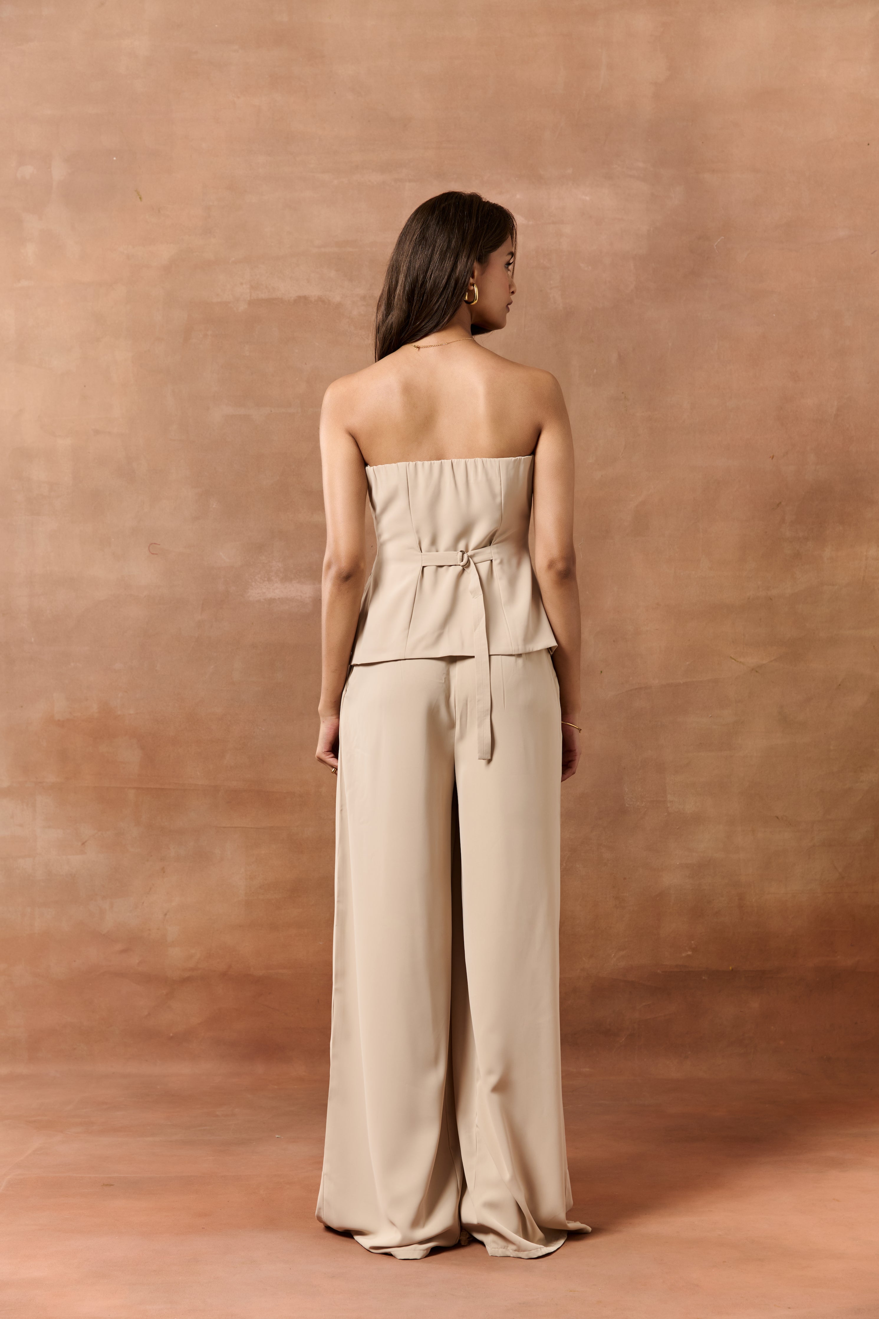 Elvita Beige High-Waisted Pants
