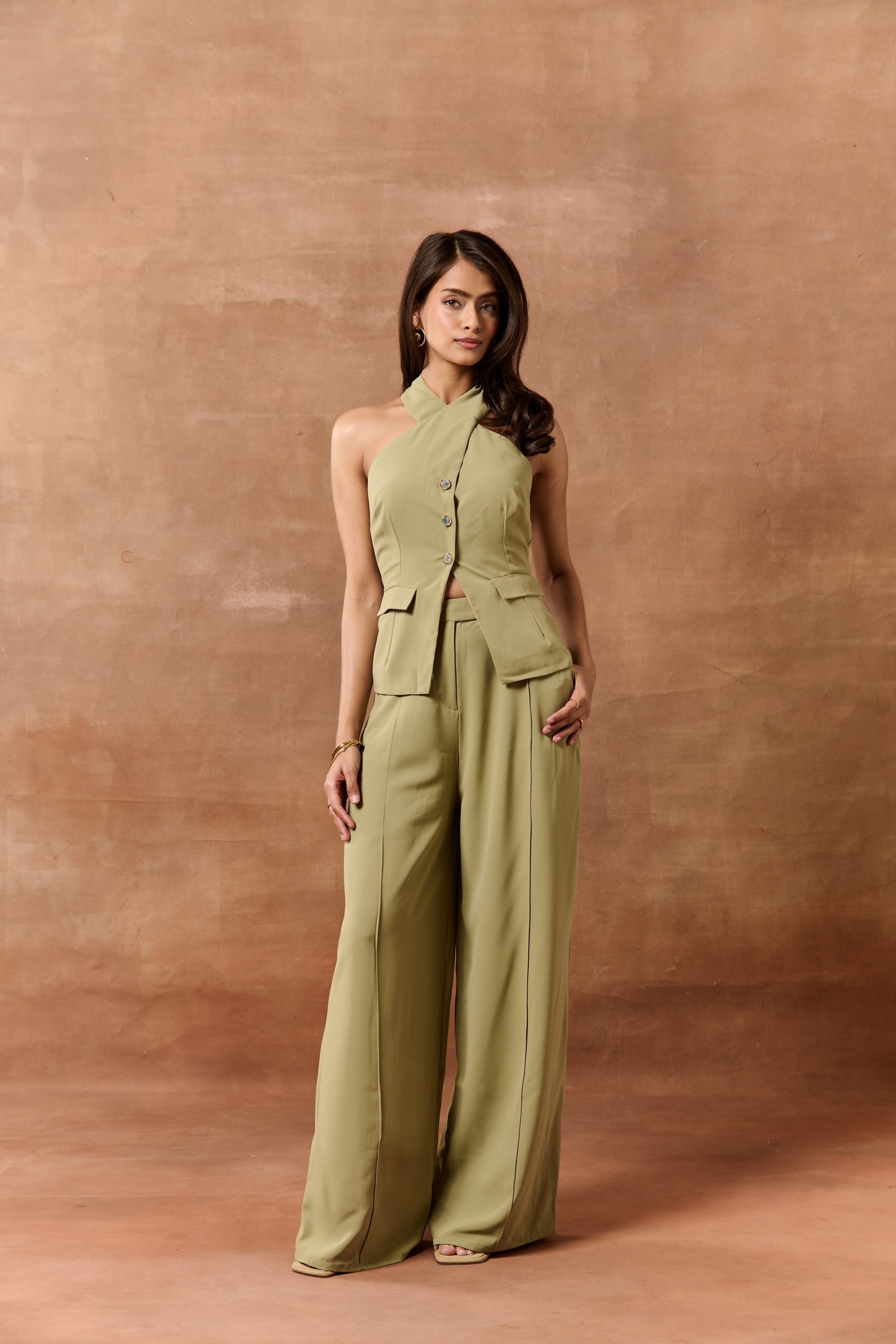 Kathe Sage Green High-Waisted Pants