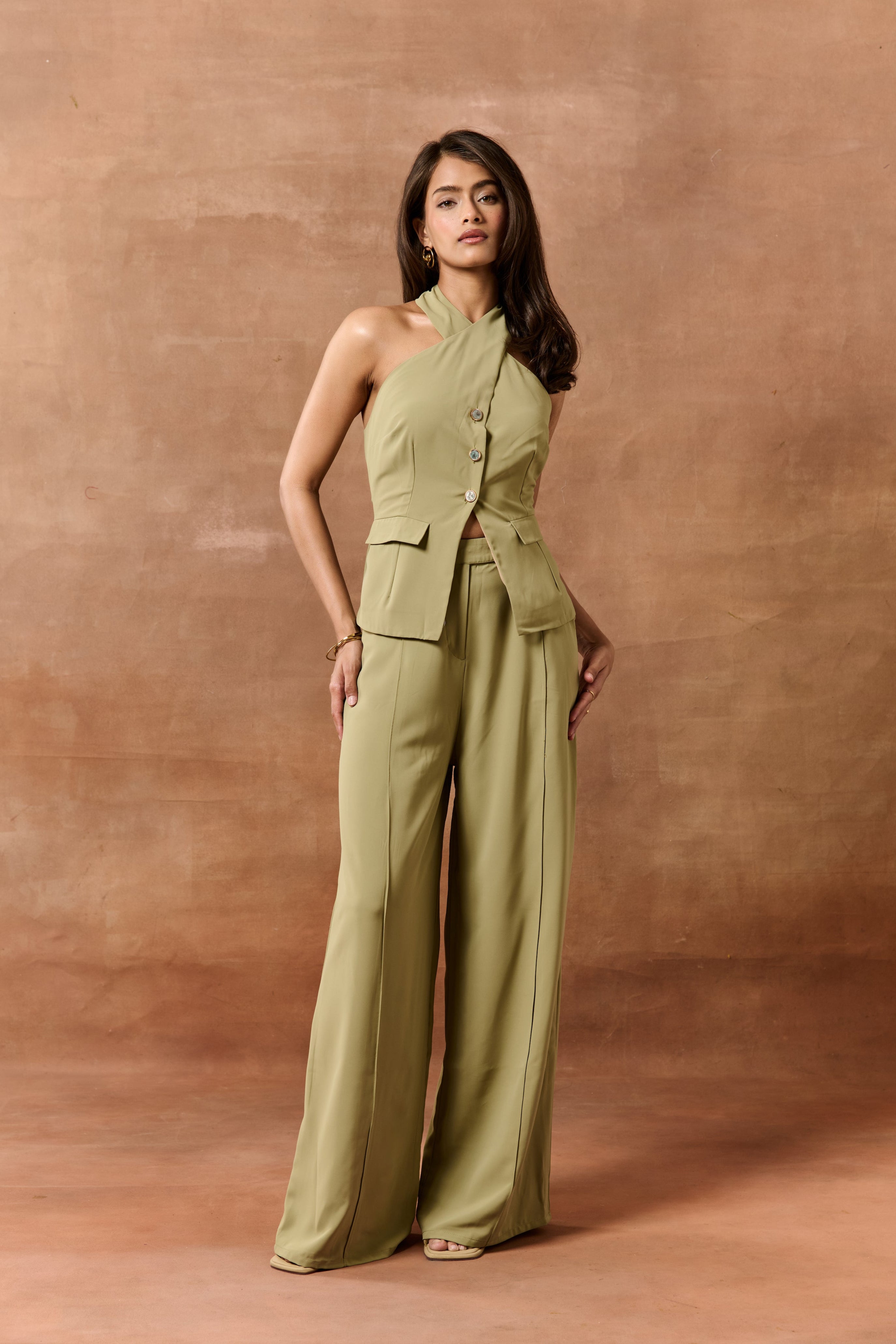 Kathe Sage Green High-Waisted Pants