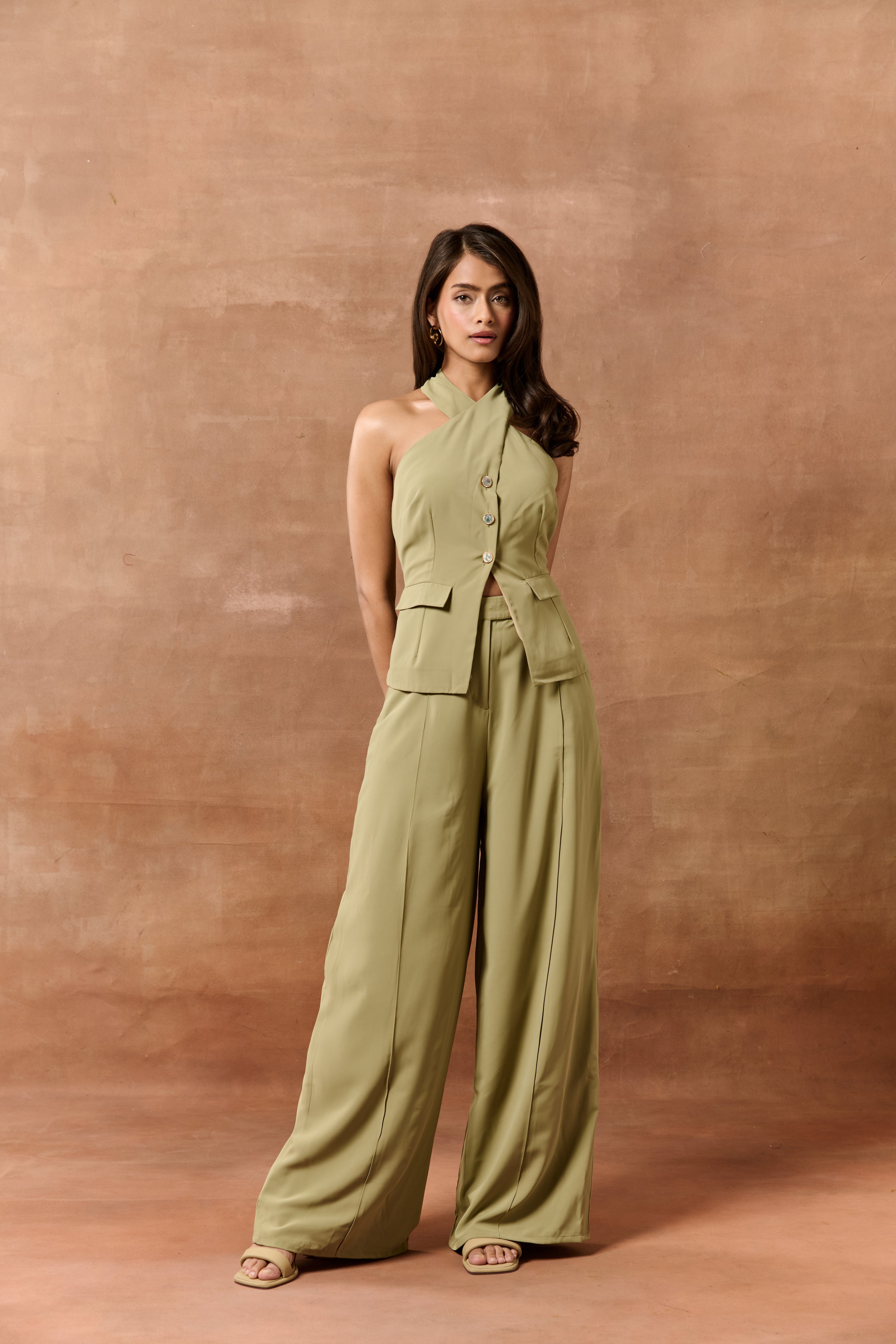 Kathe Sage Green High-Waisted Pants