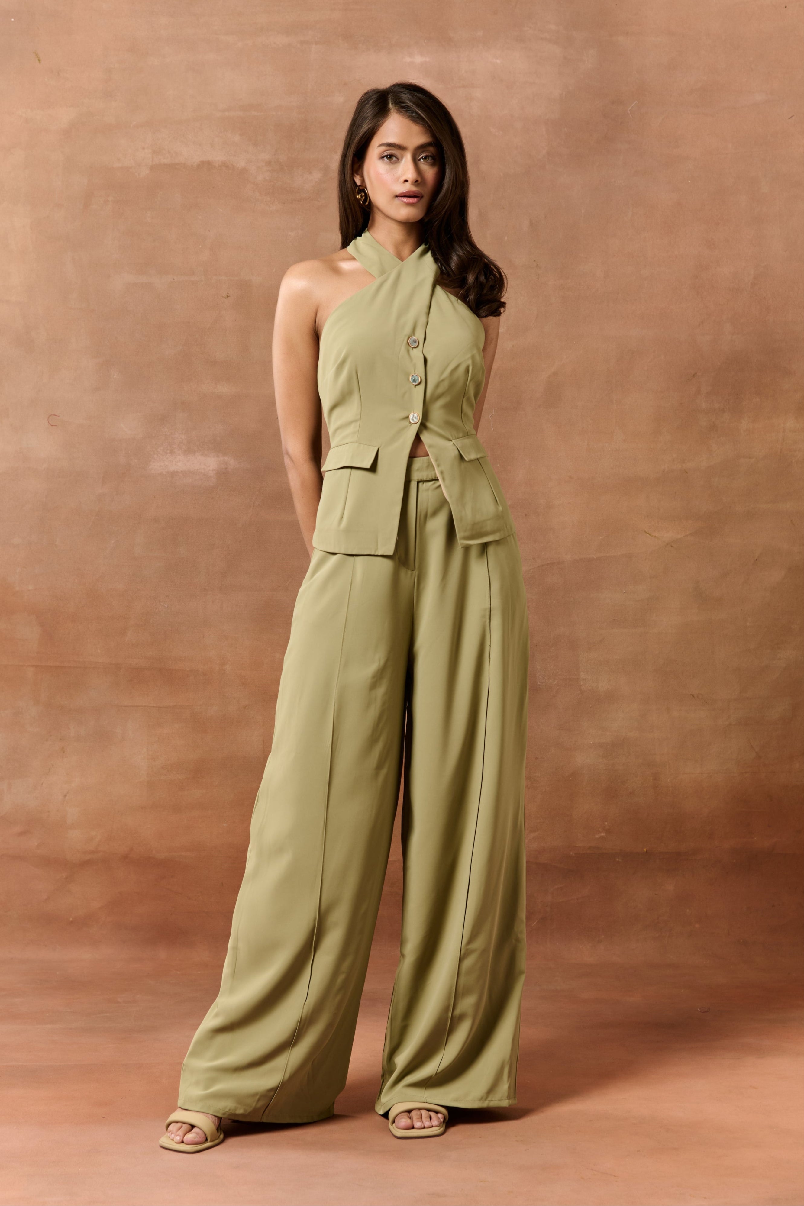 Kathe Sage Green Halter Neck Waistcoat