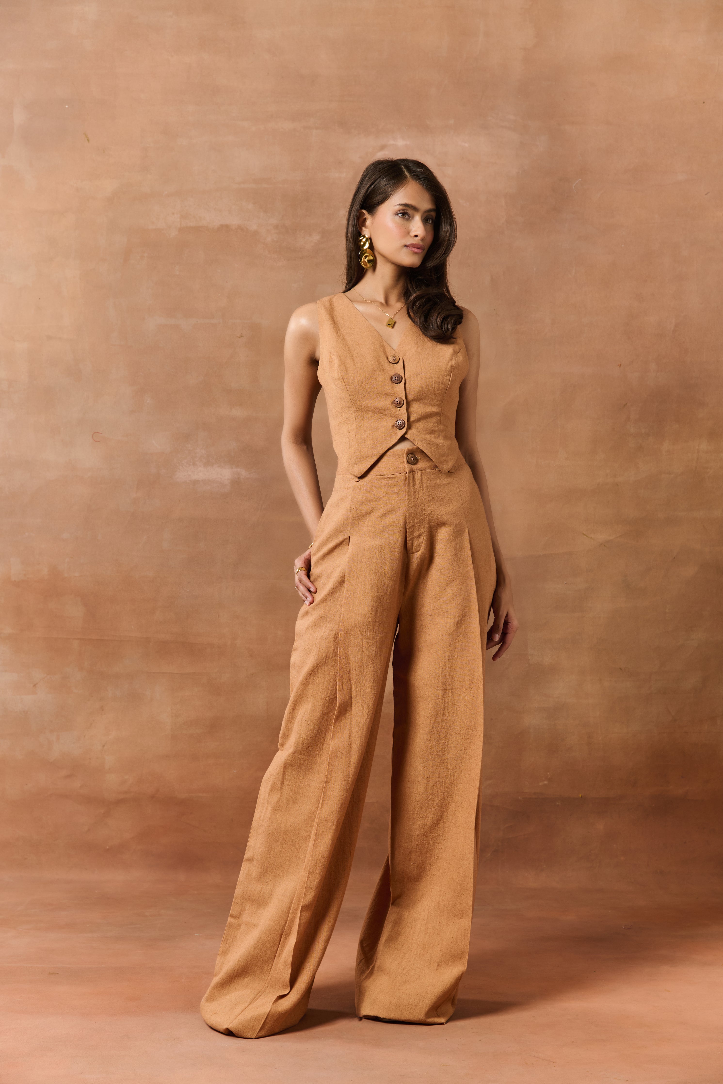 Isolde Tan Buttoned Waistcoat
