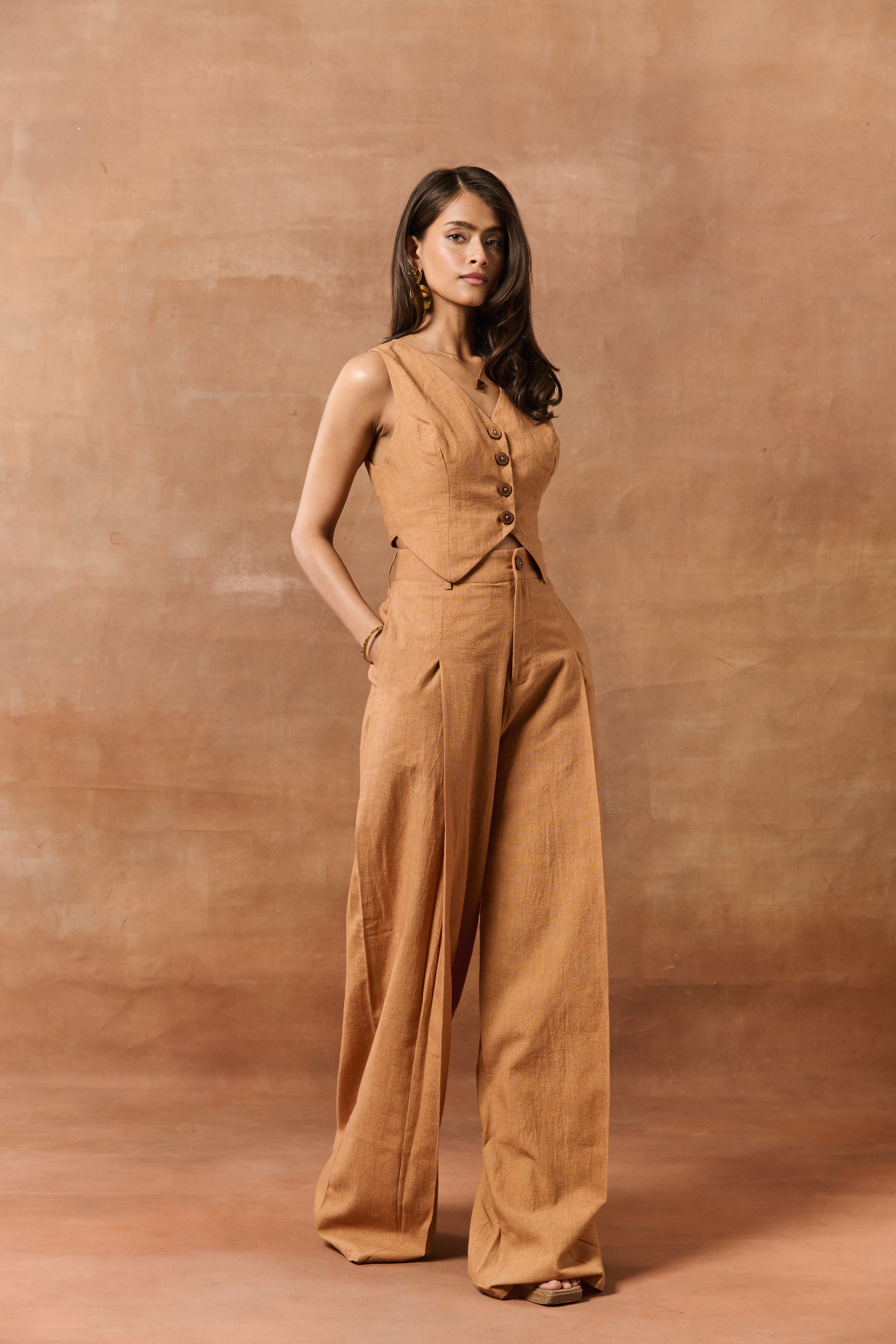 Isolde Tan Buttoned Waistcoat