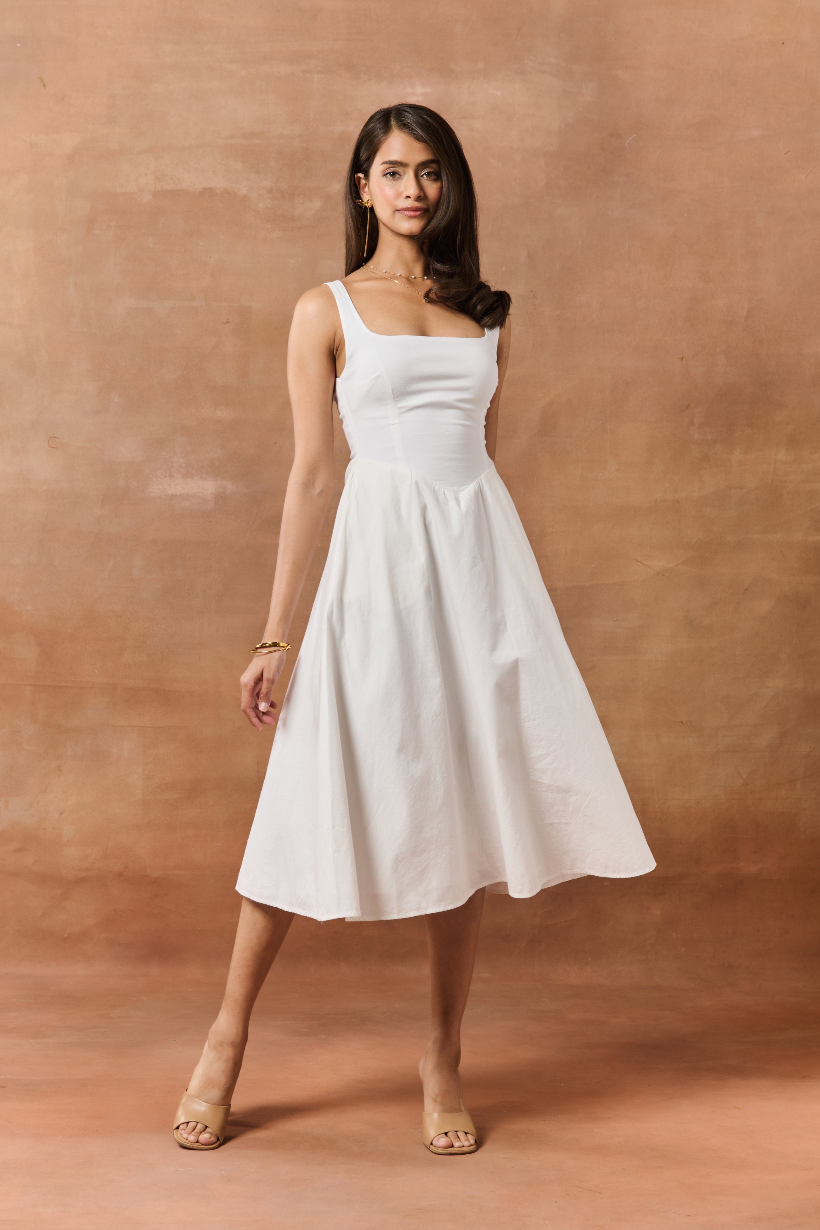 Kornelia White Fit and Flare Midi Dress