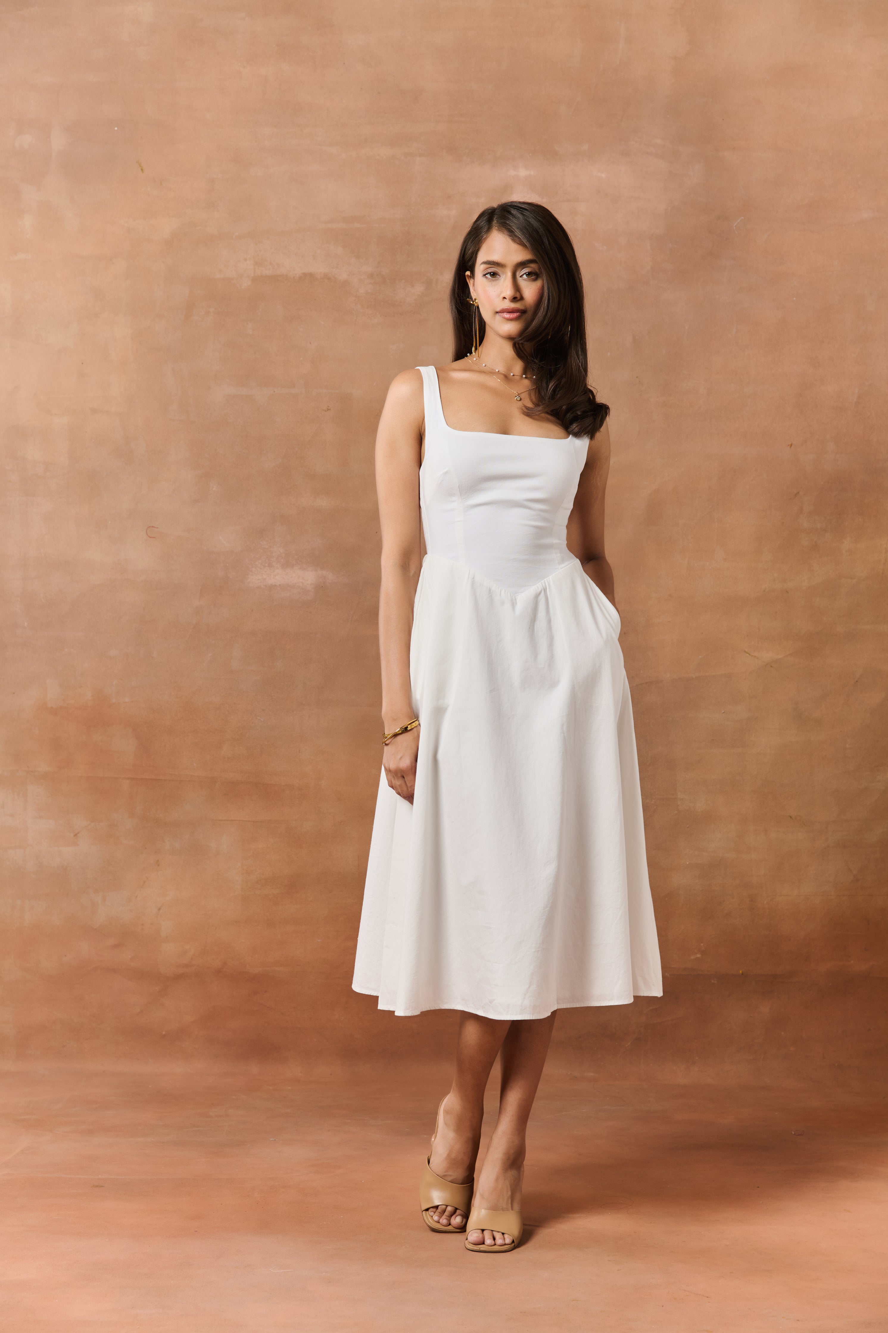 Kornelia White Fit and Flare Midi Dress