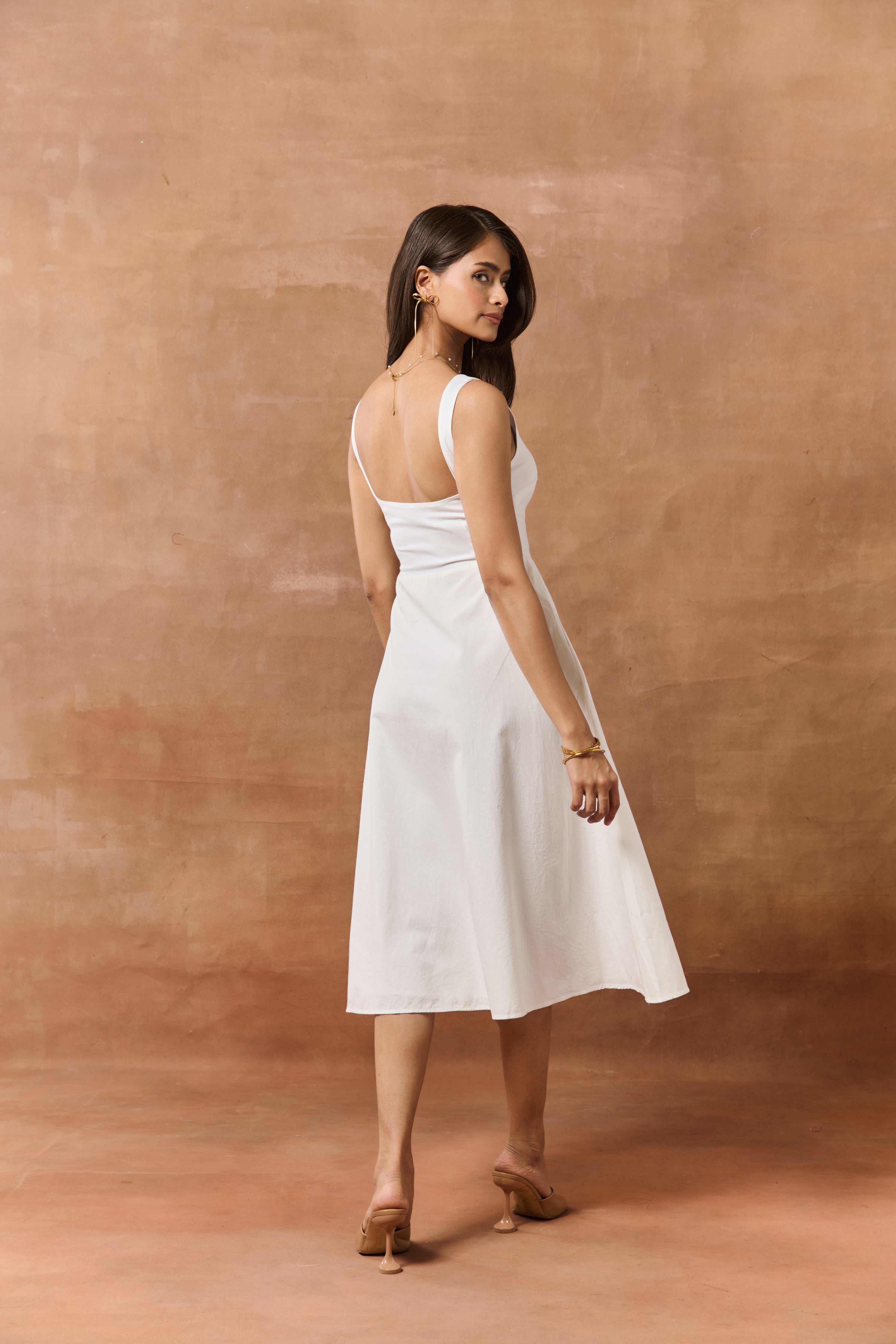 Kornelia White Fit and Flare Midi Dress