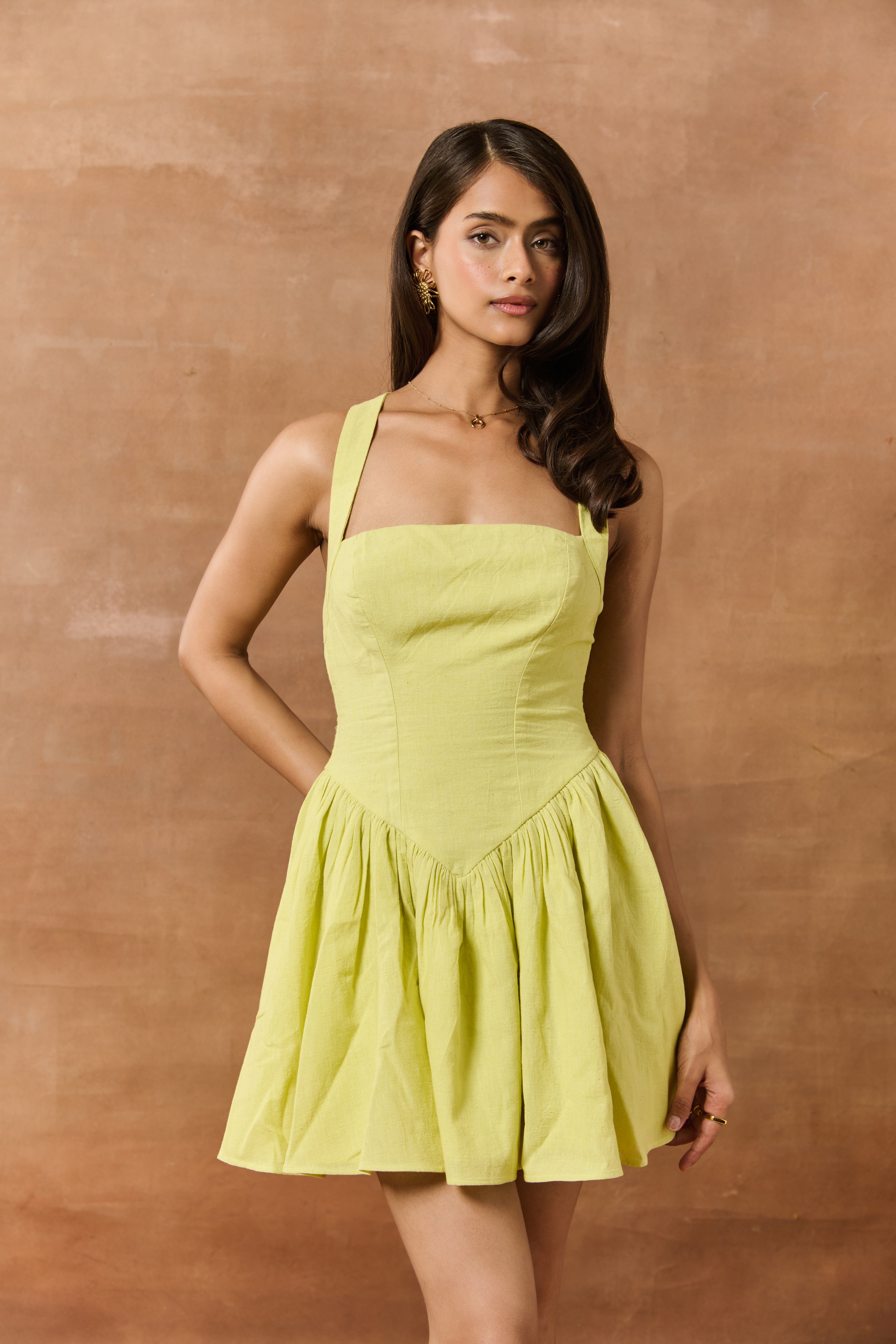 Herta Lime Green Halter Neck Mini Dress
