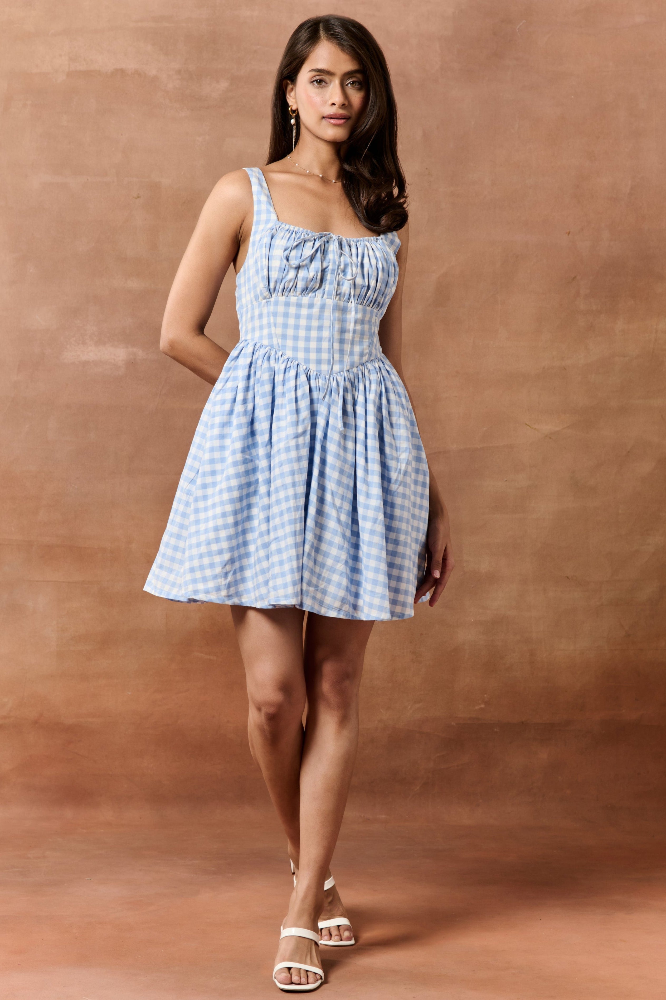 Arely Light Blue Gingham Mini Dress
