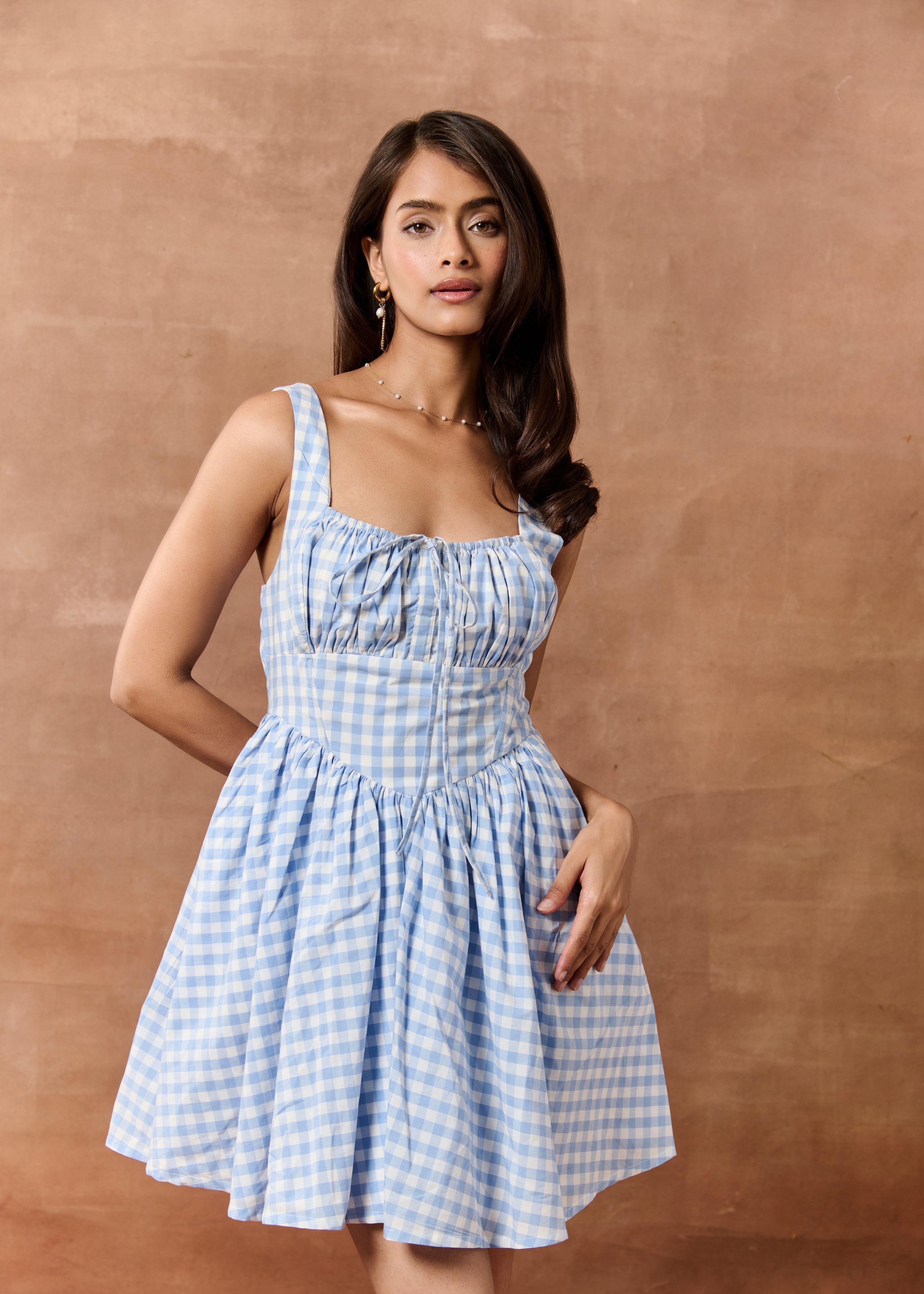 Arely Light Blue Gingham Mini Dress