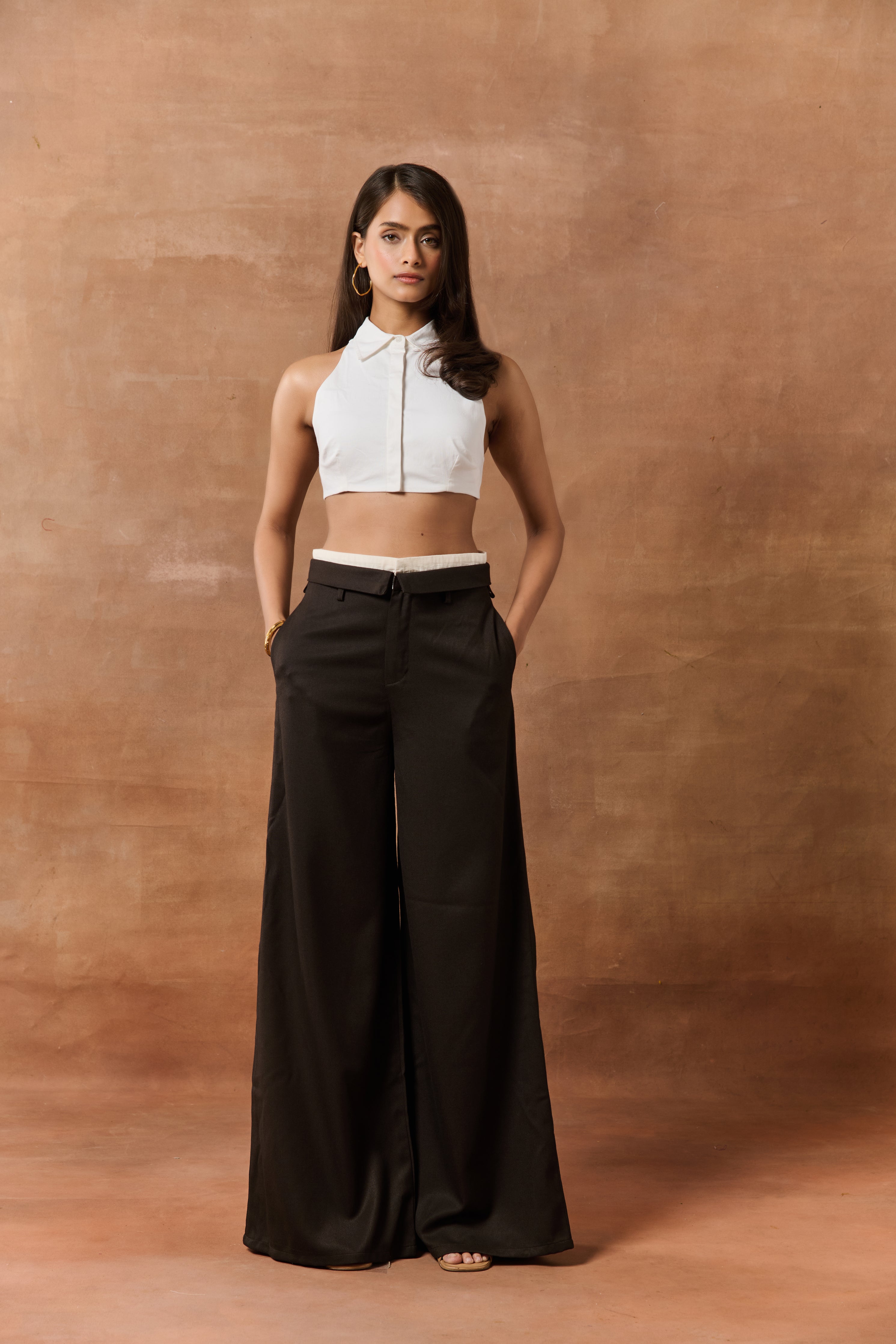 Magdalena White Halter Neck Crop Shirt