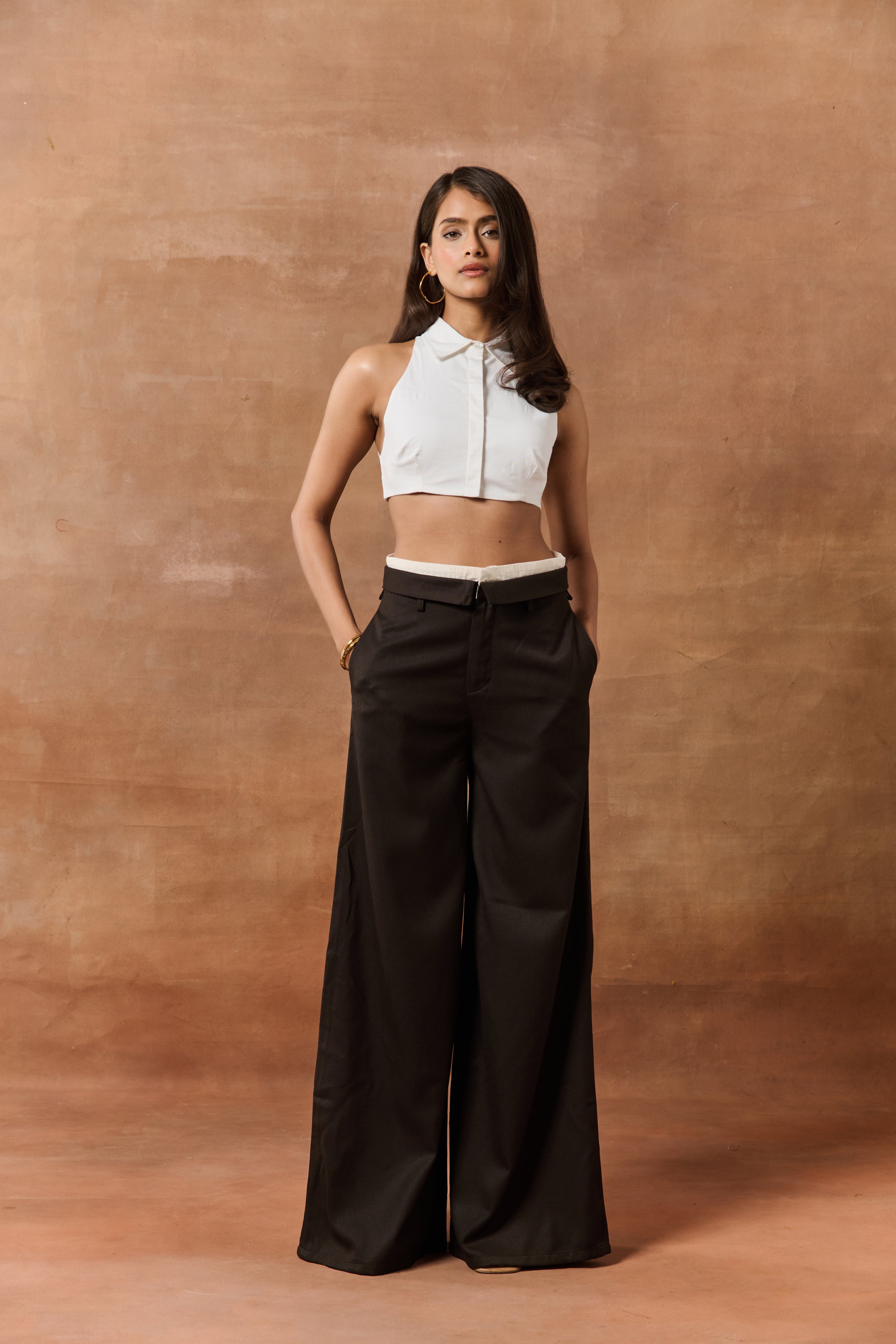 Magdalena White Halter Neck Crop Shirt