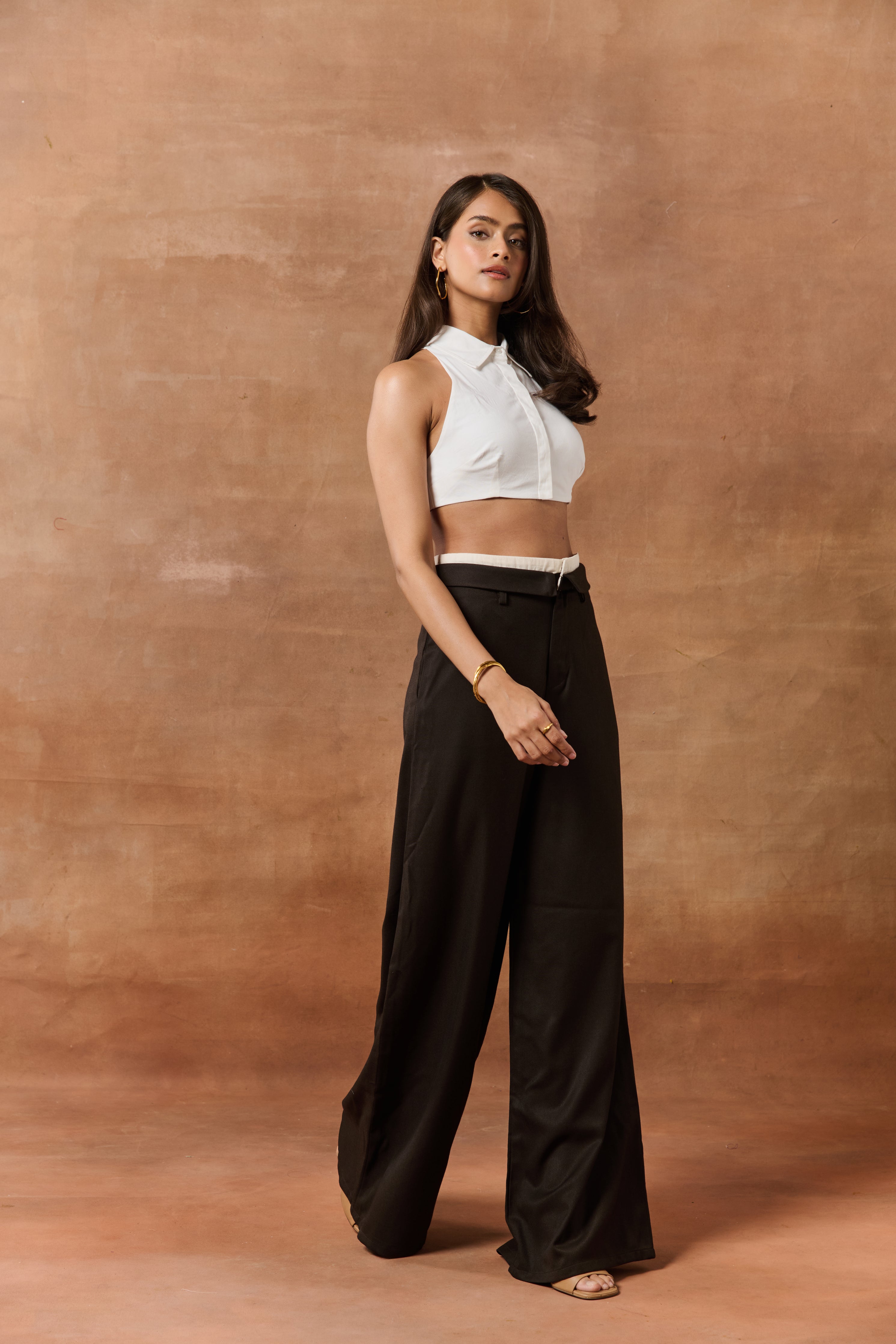 Magdalena White Halter Neck Crop Shirt