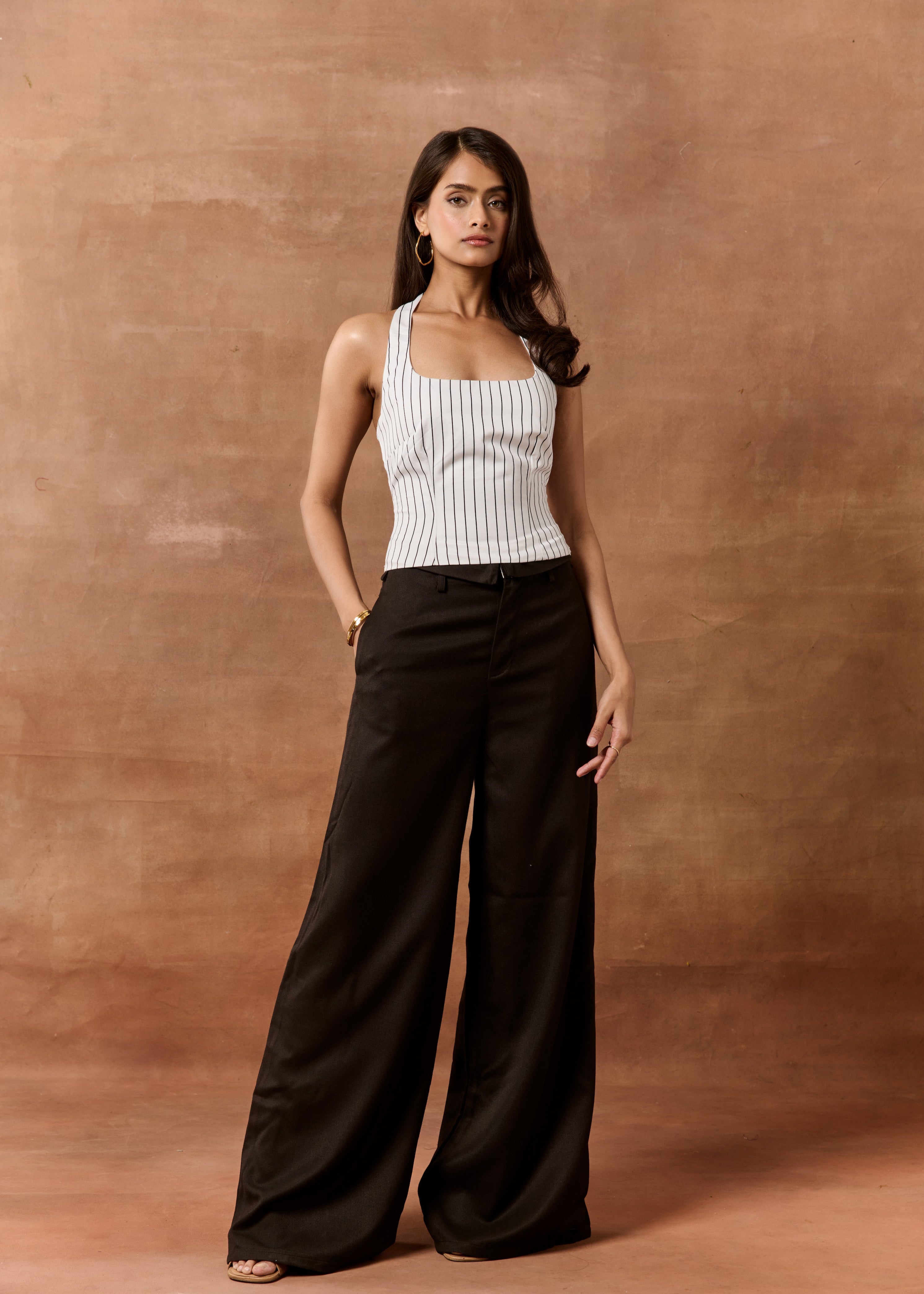 Philippa White Striped Halter Neck Top