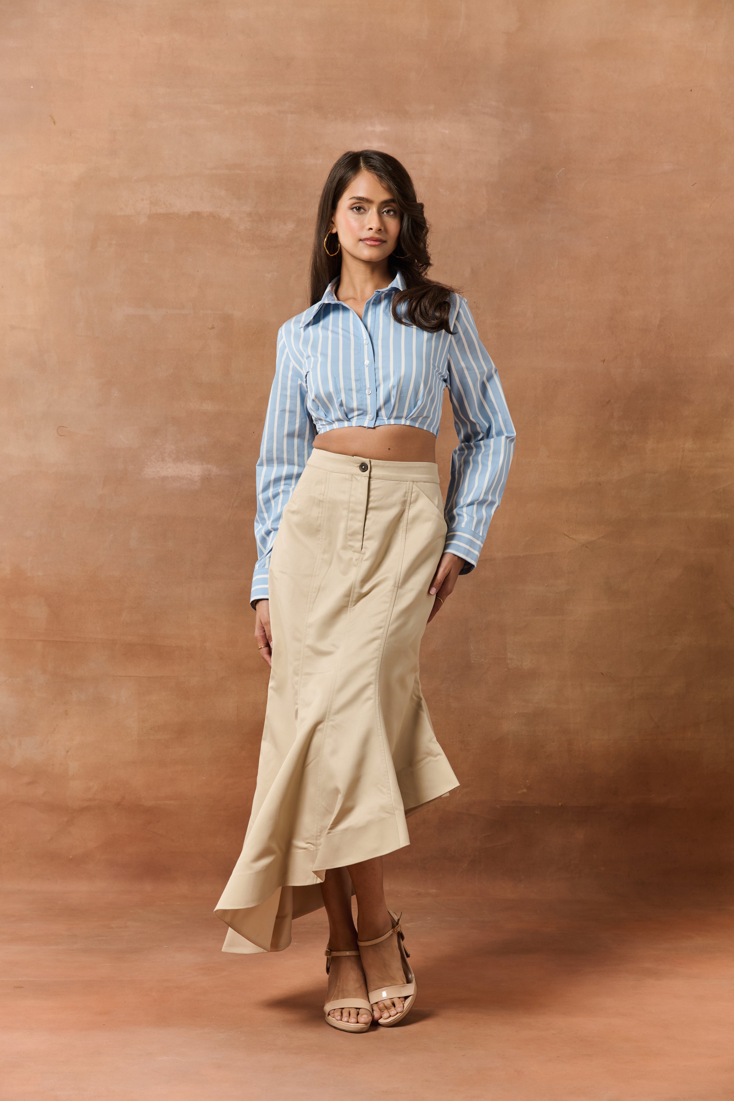 Marion White & Blue Striped Crop Shirt