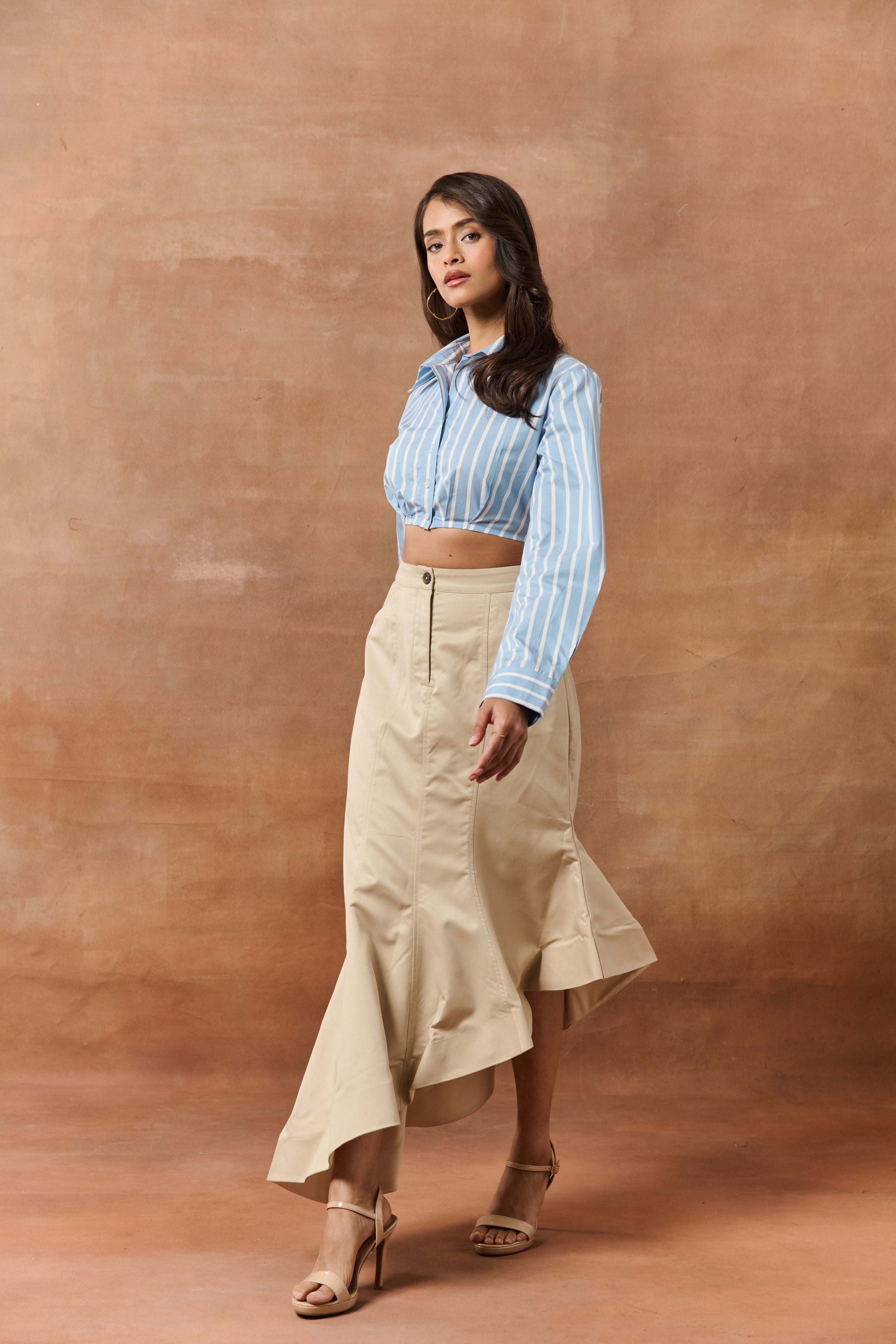 Marion White & Blue Striped Crop Shirt