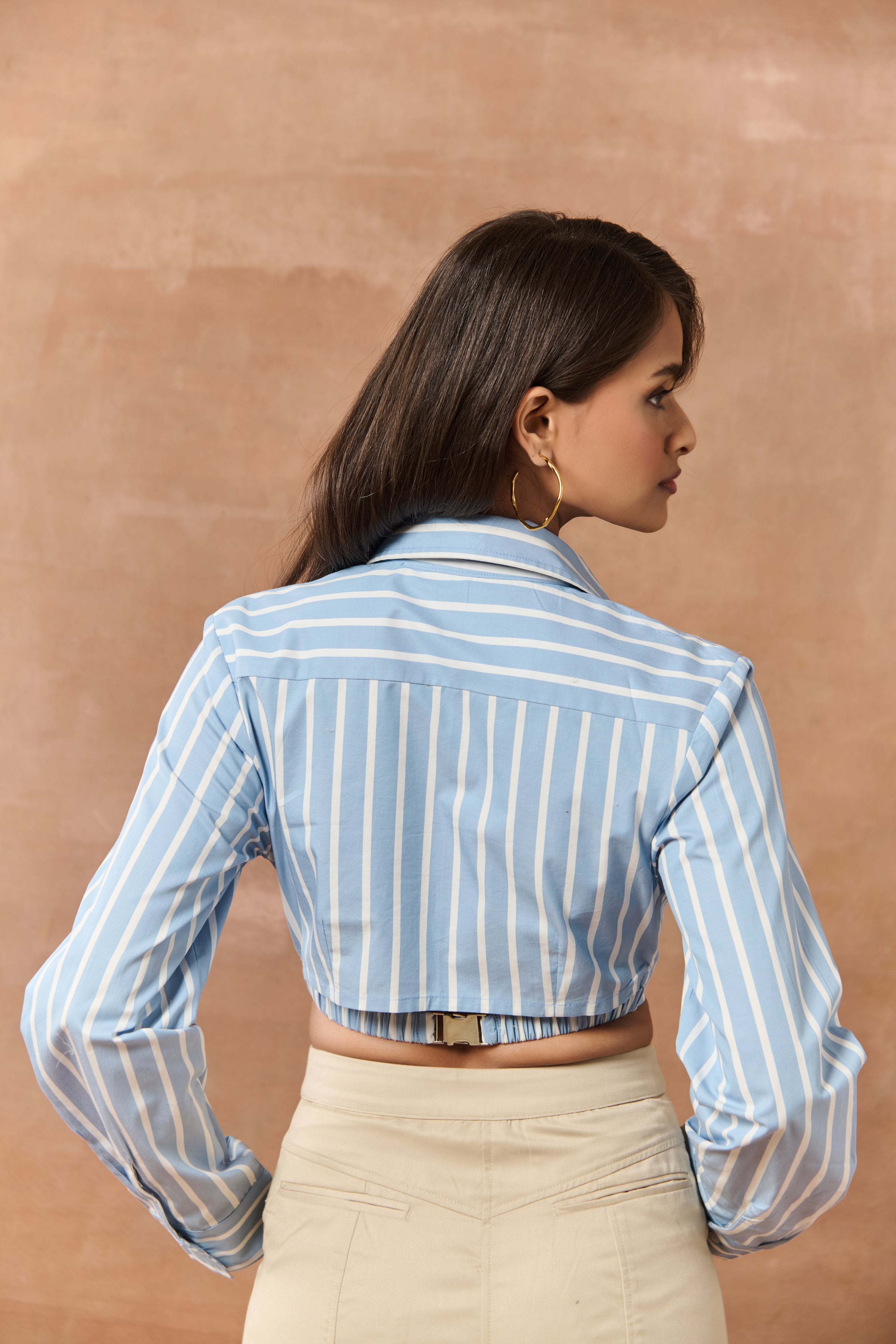 Marion White & Blue Striped Crop Shirt
