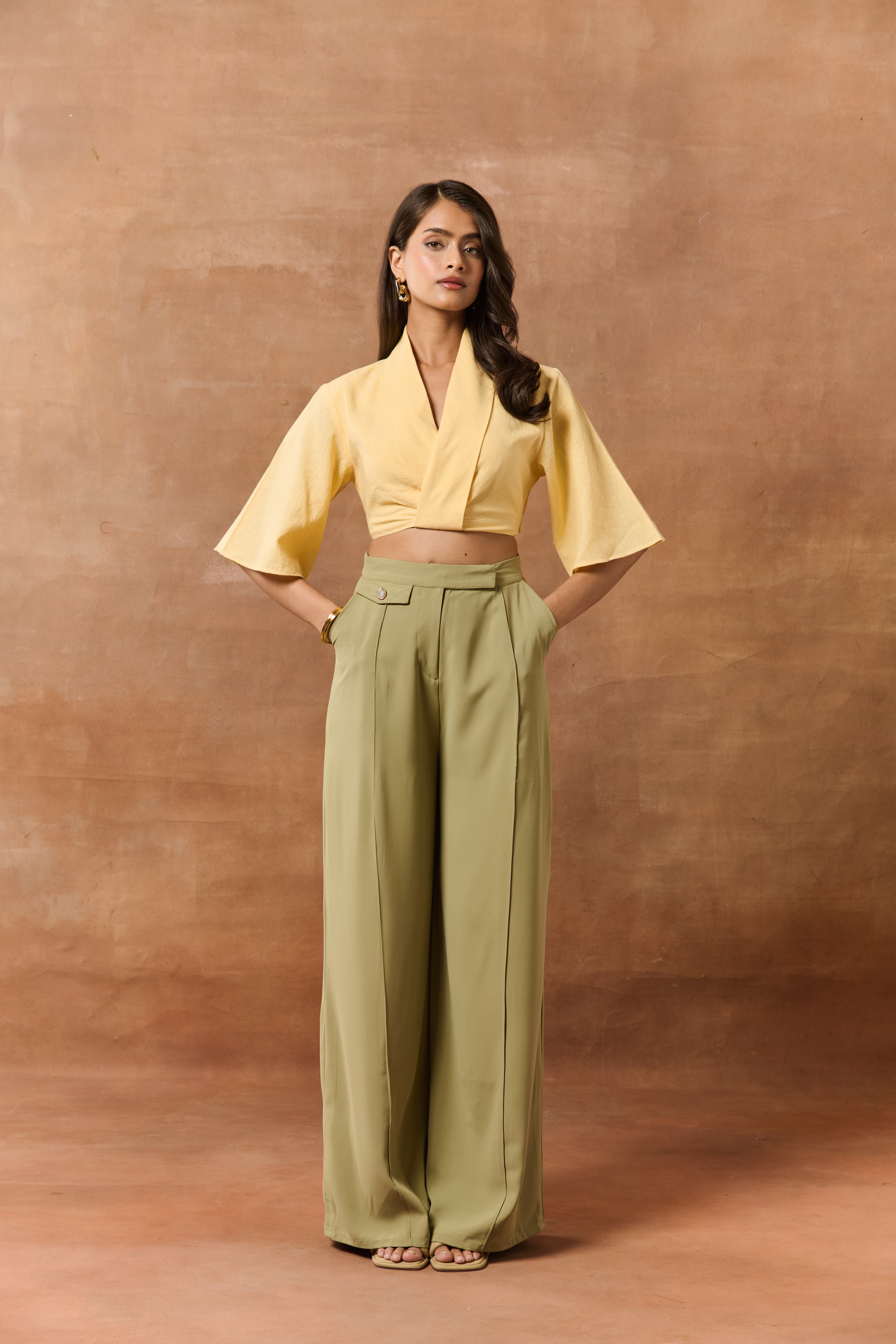 Demelza Butter Yellow Linen Crop Shirt
