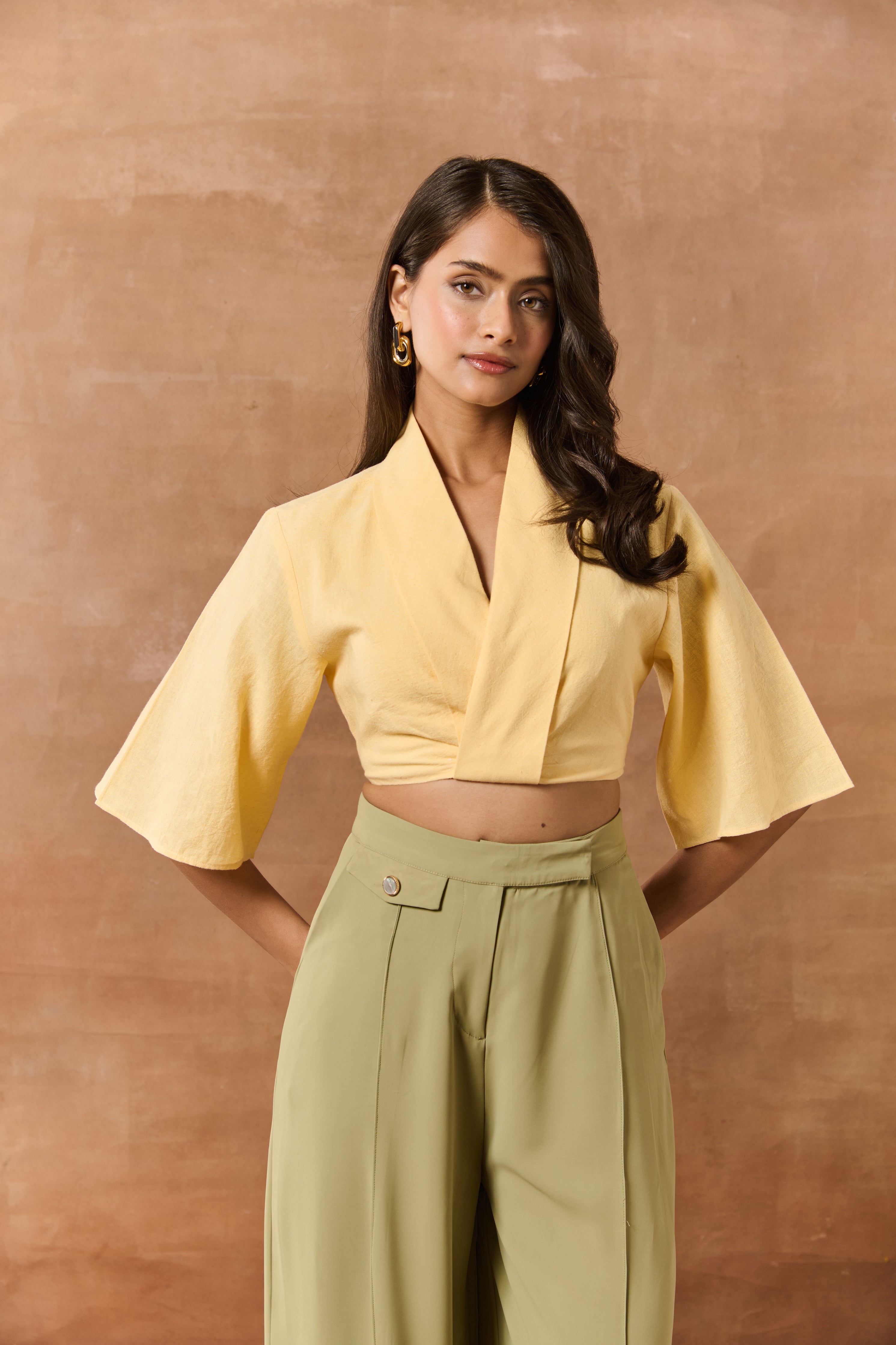 Demelza Butter Yellow Linen Crop Shirt