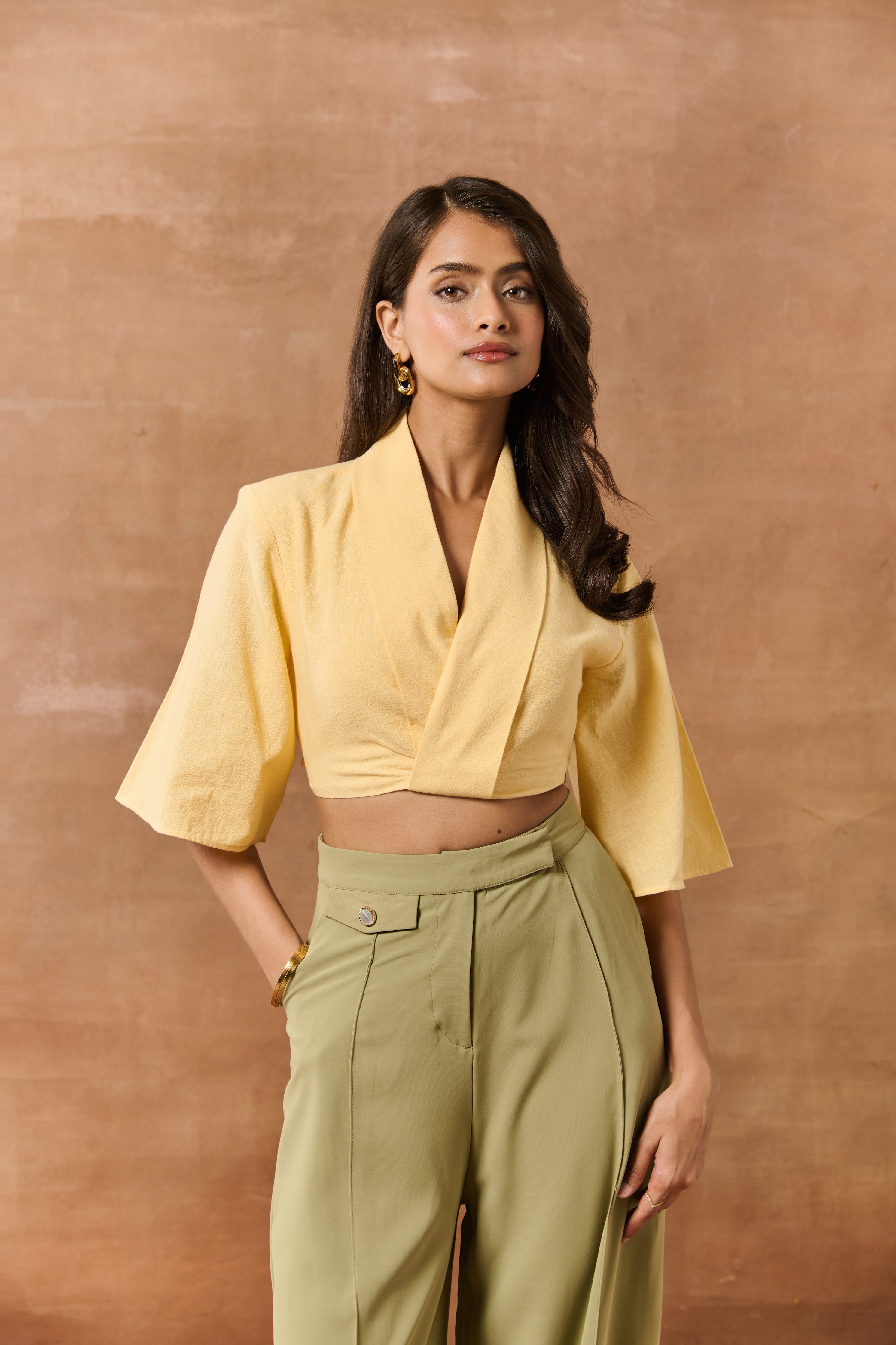 Demelza Butter Yellow Linen Crop Shirt