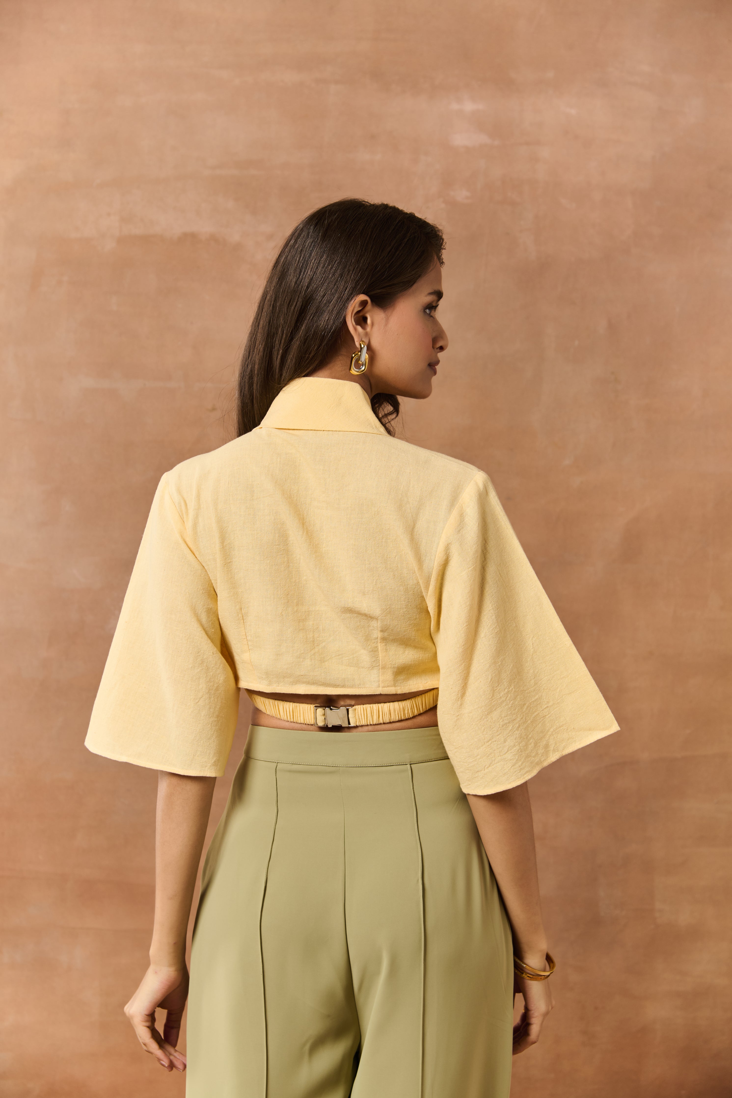 Demelza Butter Yellow Linen Crop Shirt