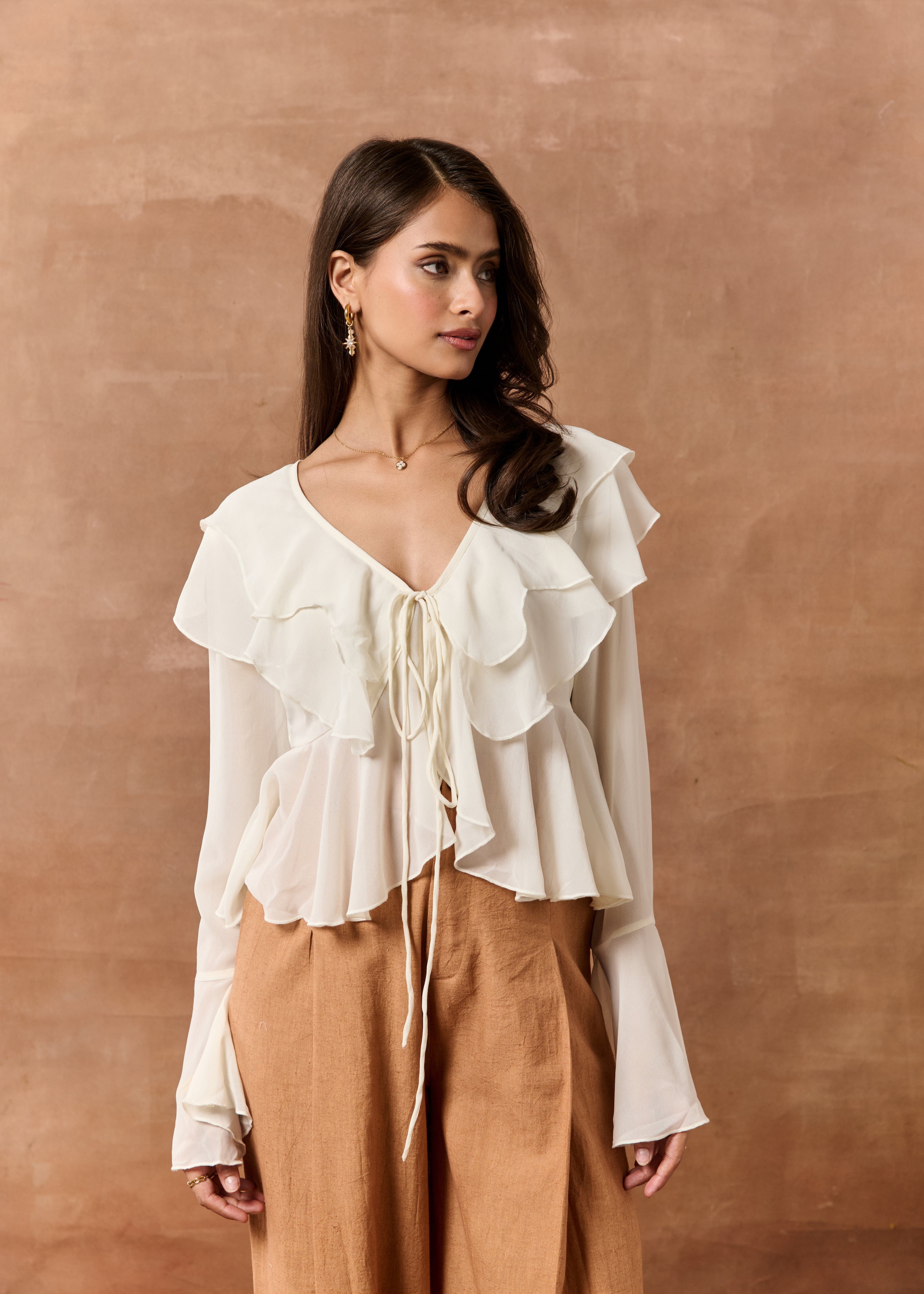 Briar White Georgette Ruffled Boho Blouse