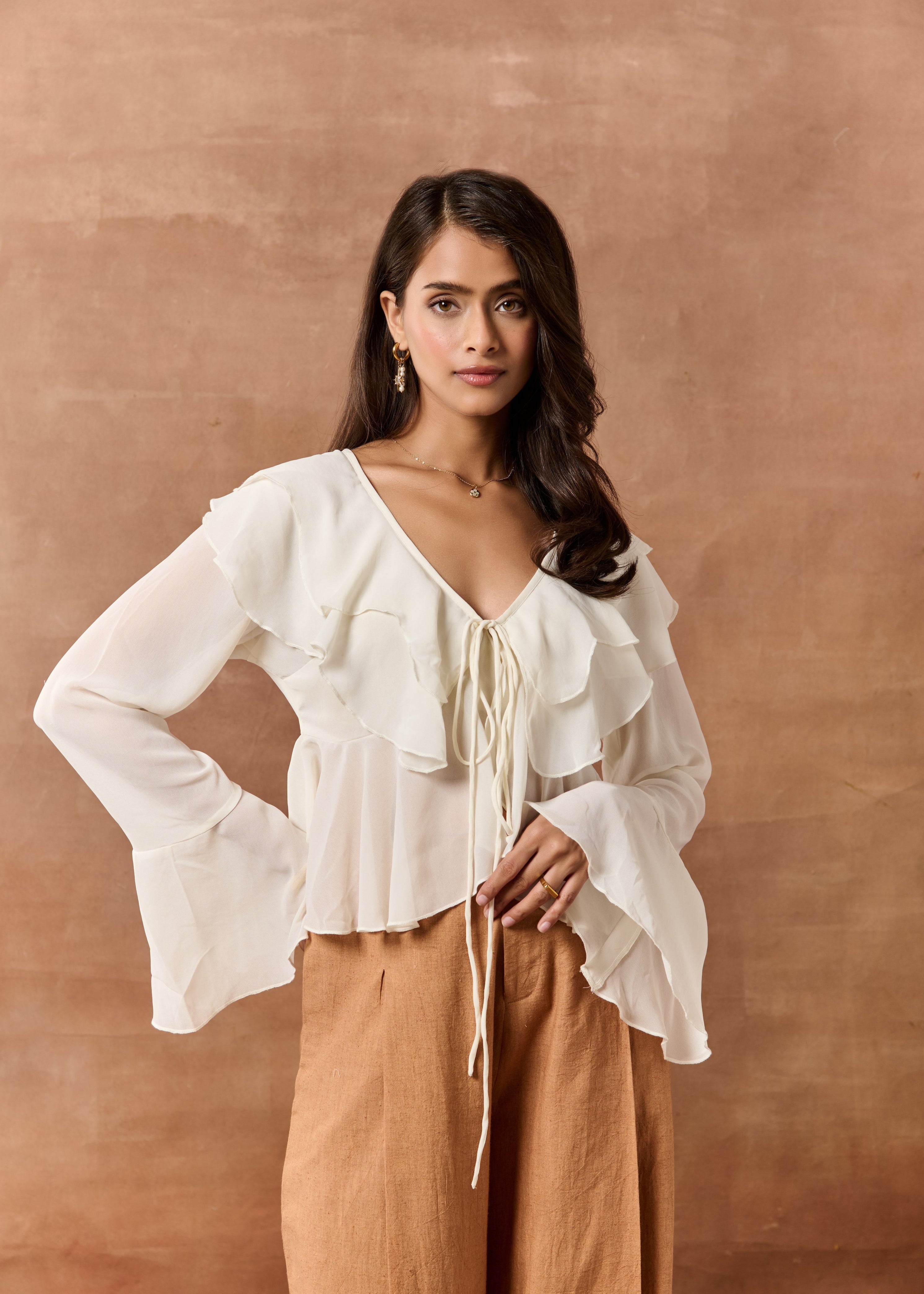 Briar White Georgette Ruffled Boho Blouse