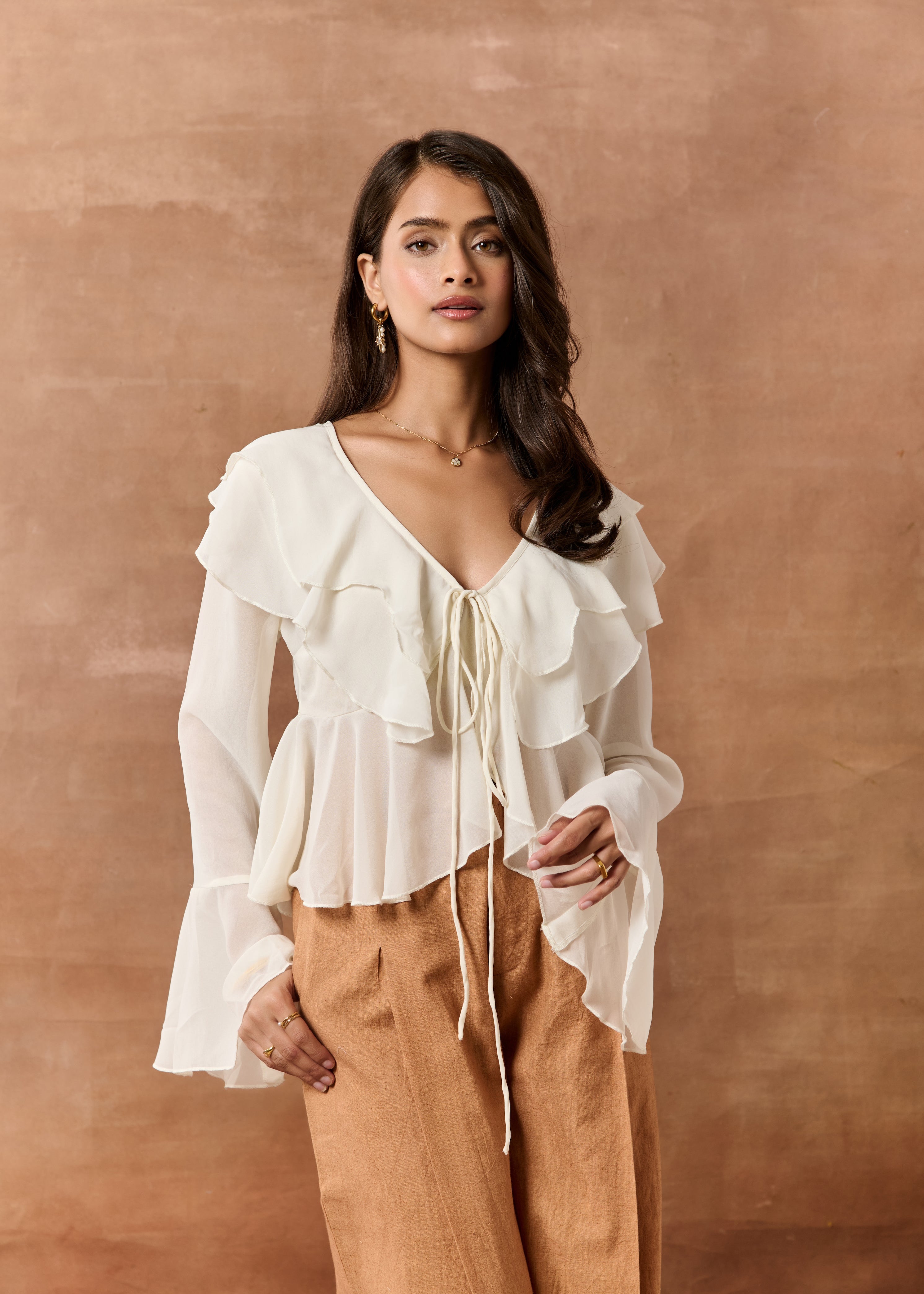 Briar White Georgette Ruffled Boho Blouse