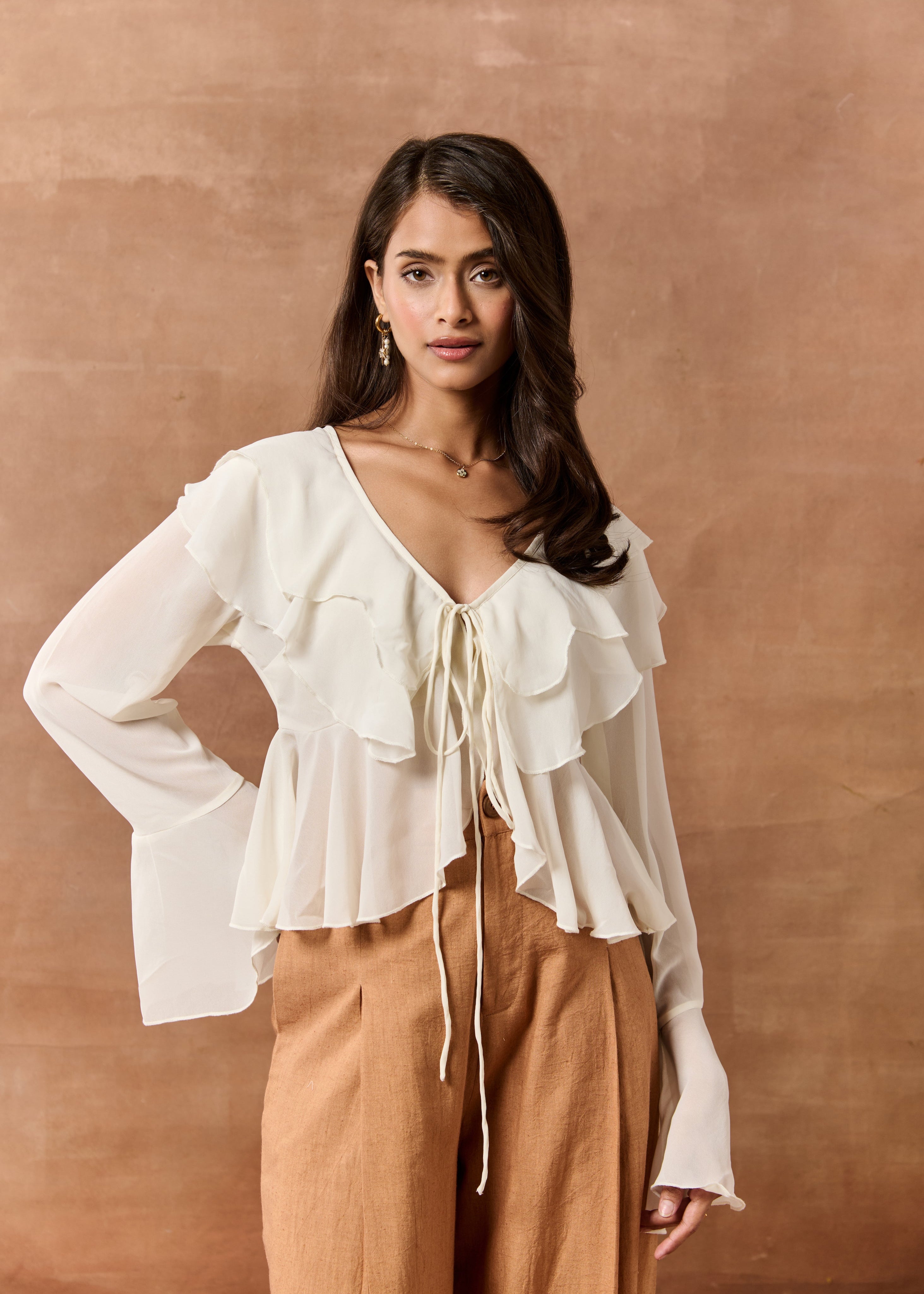 Briar White Georgette Ruffled Boho Blouse