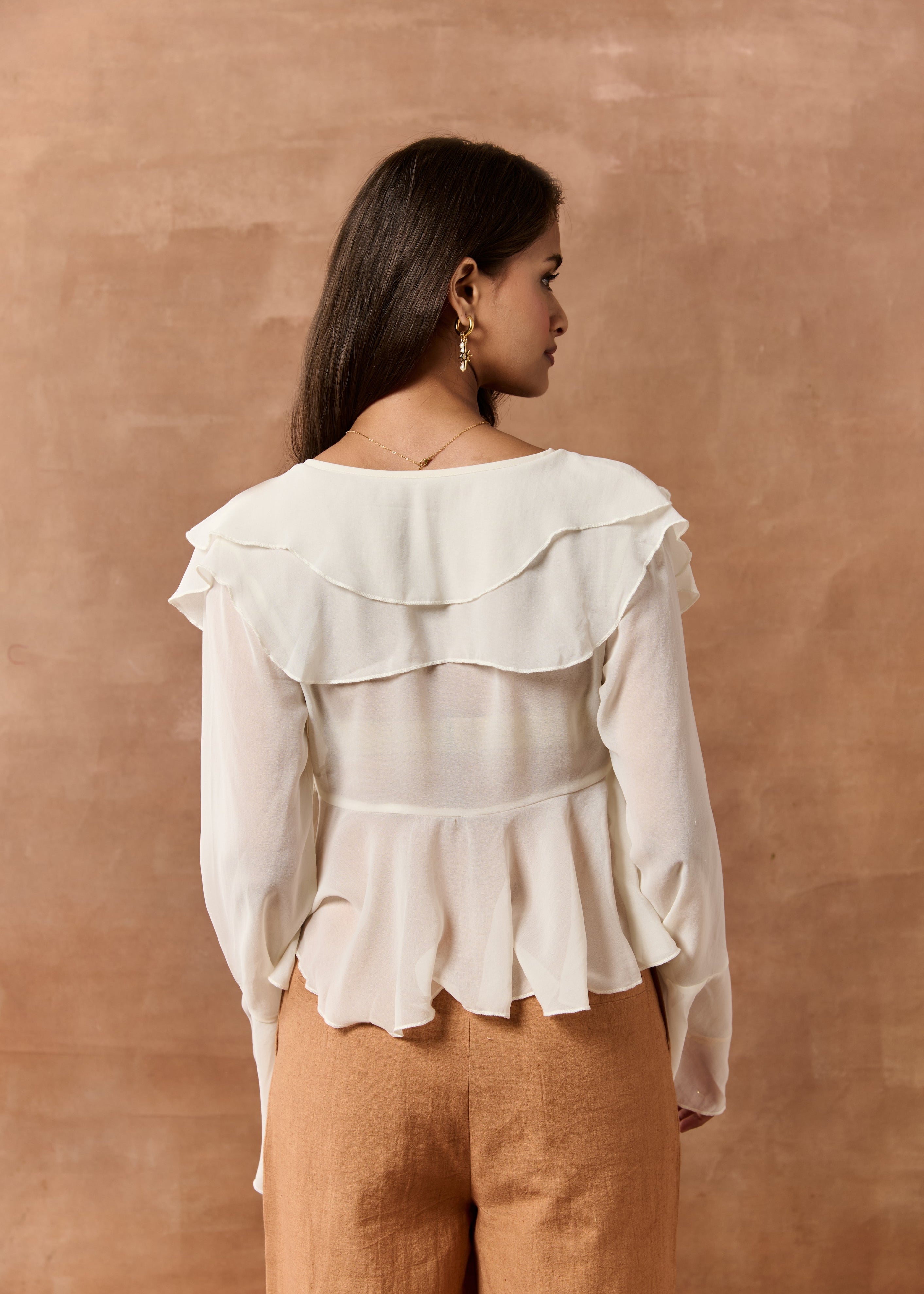 Briar White Georgette Ruffled Boho Blouse