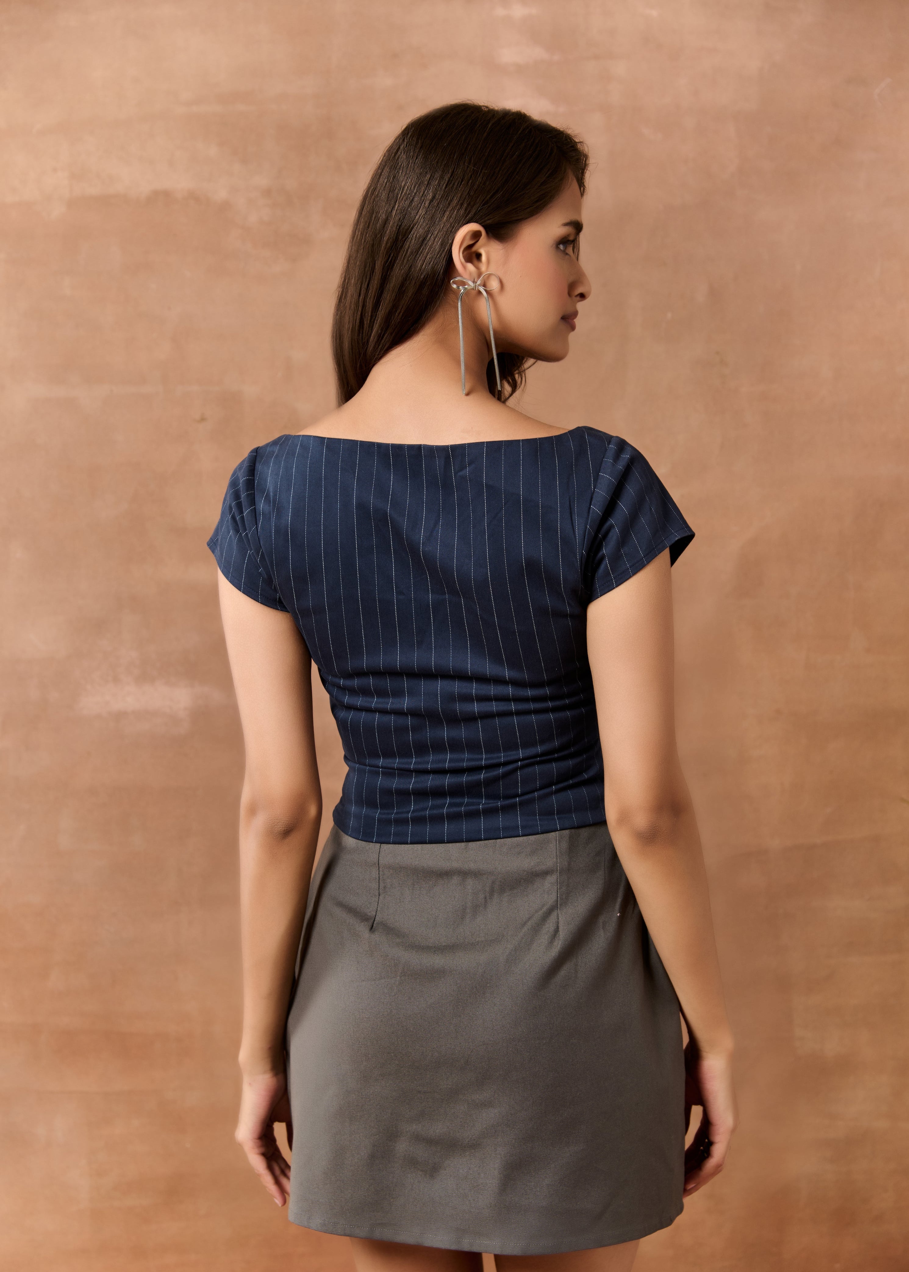 Ridley Navy Blue Pinstripe Crop Top