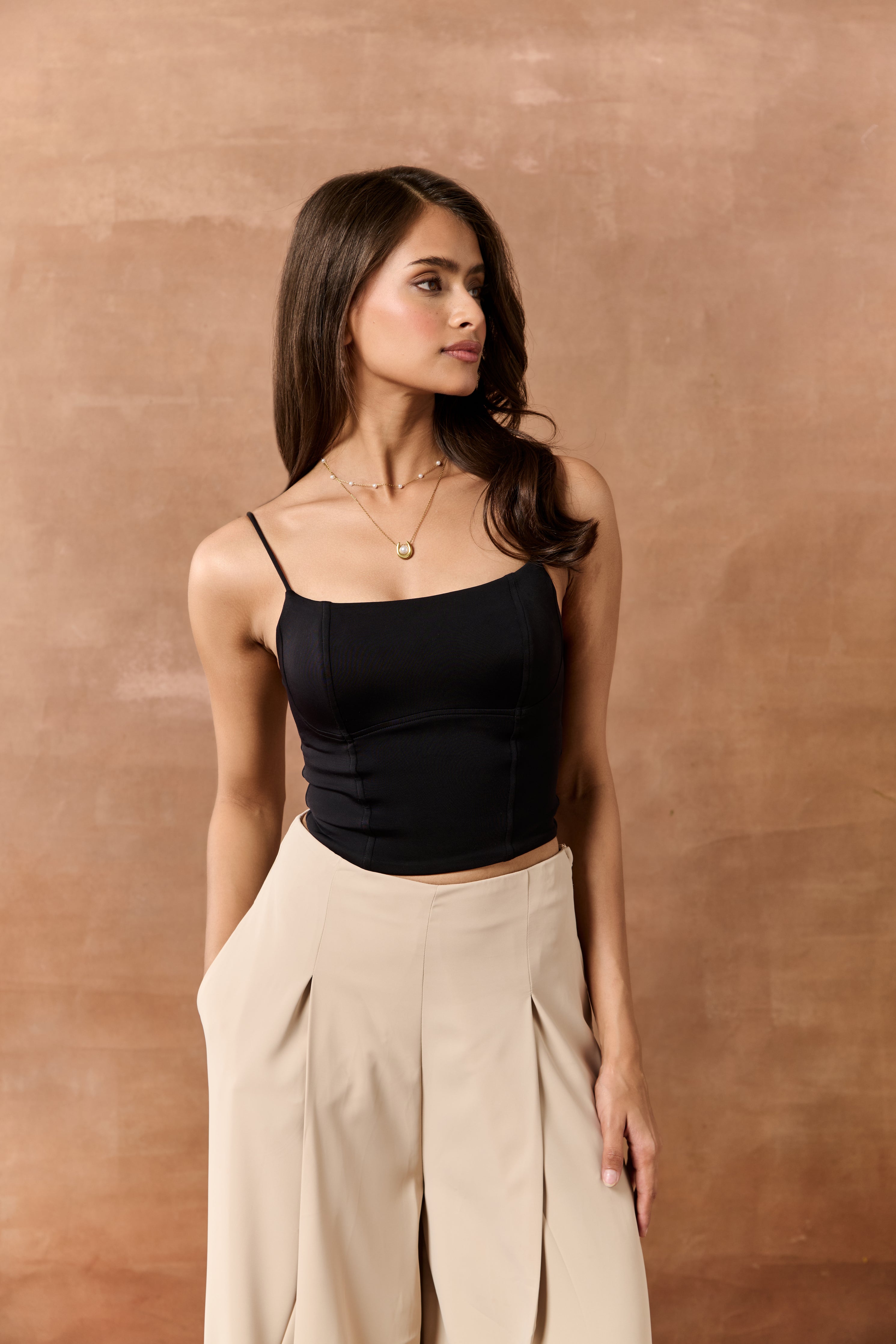 Silvia Black Crop Camisole Top