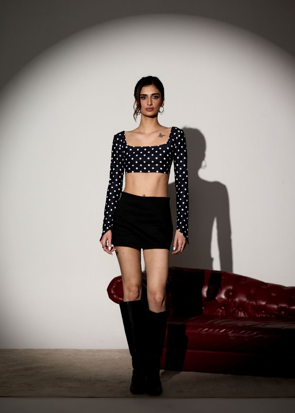 Monica Black Polka Dot Crop Top