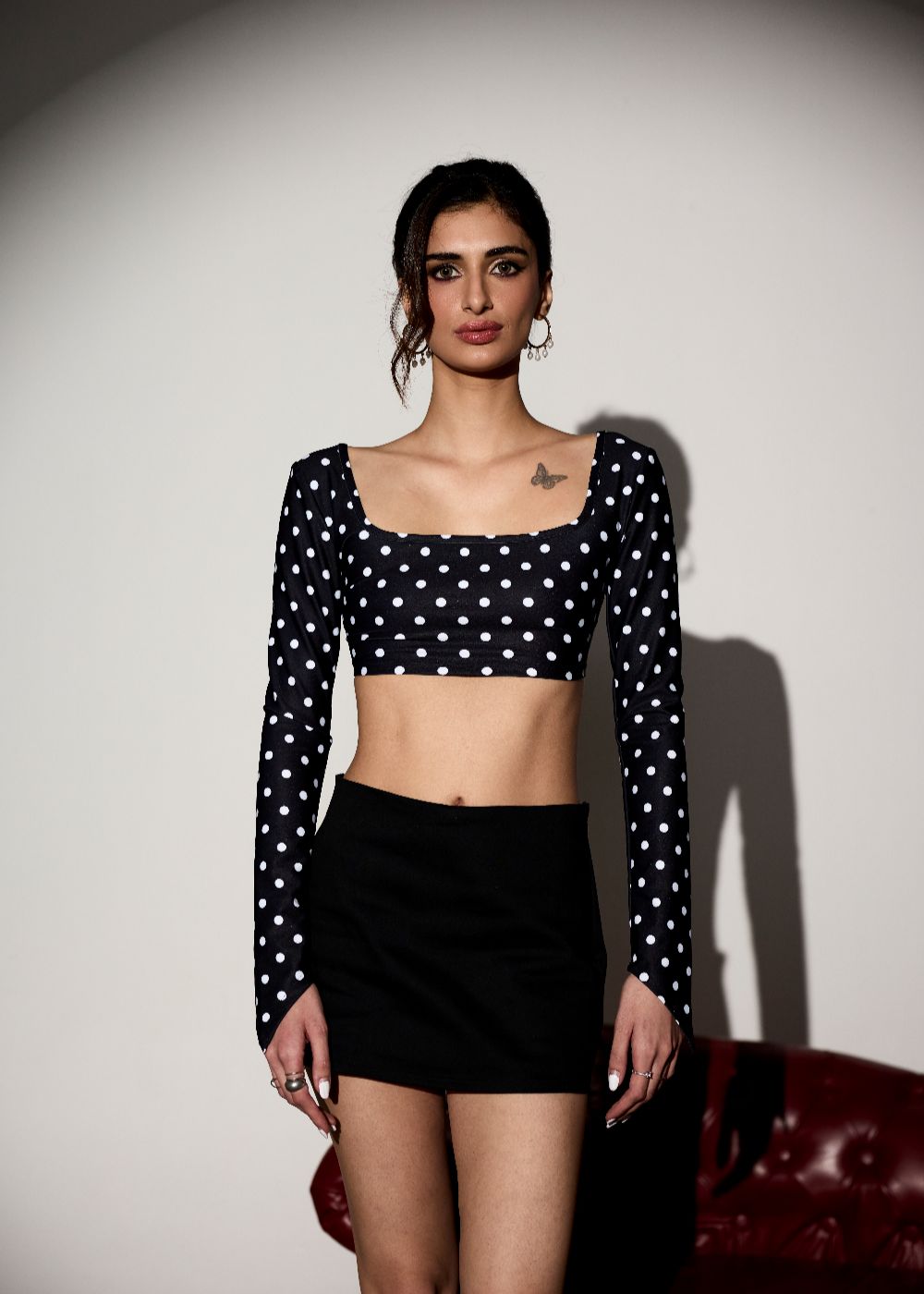 Monica Black Polka Dot Crop Top