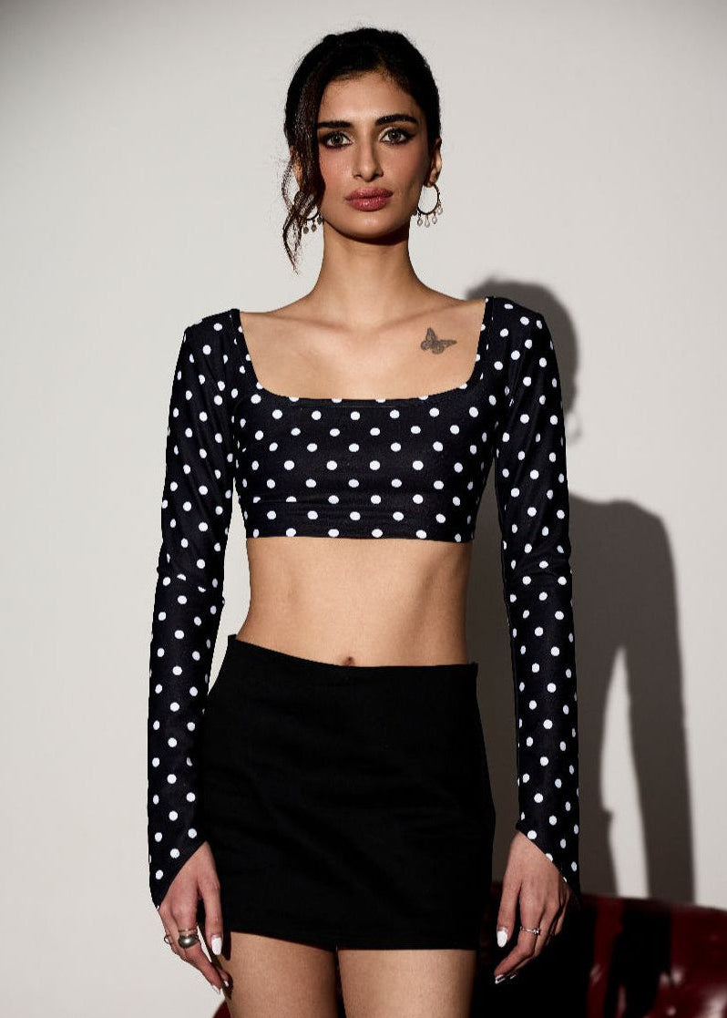 Monica Black Polka Dot Crop Top