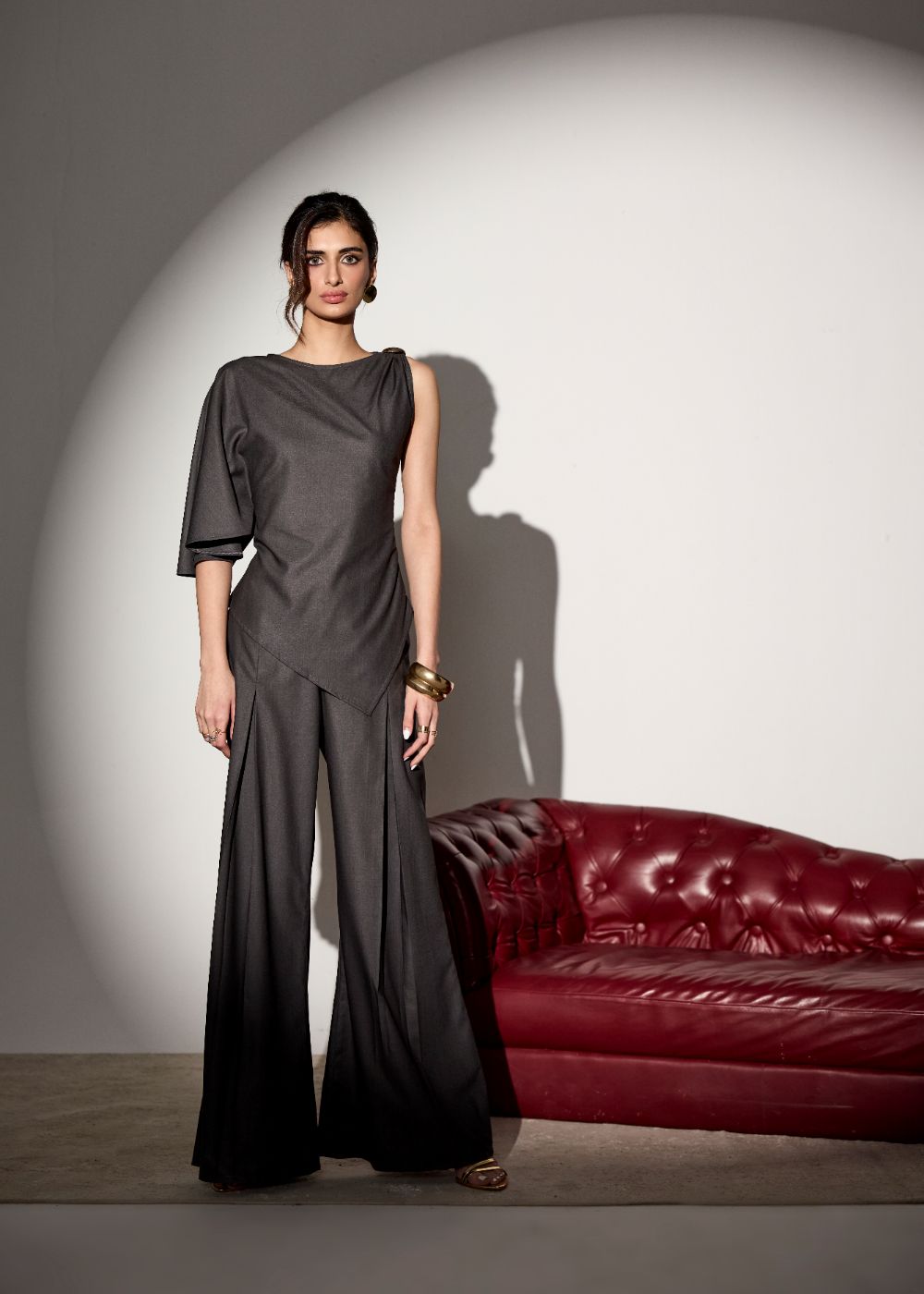 Vionne Grey Draped Asymmetric Top