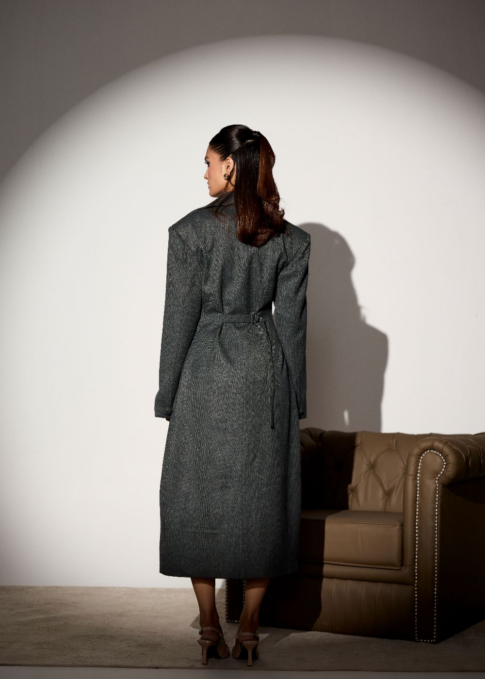 Marcella Grey Houndstooth Trench Coat