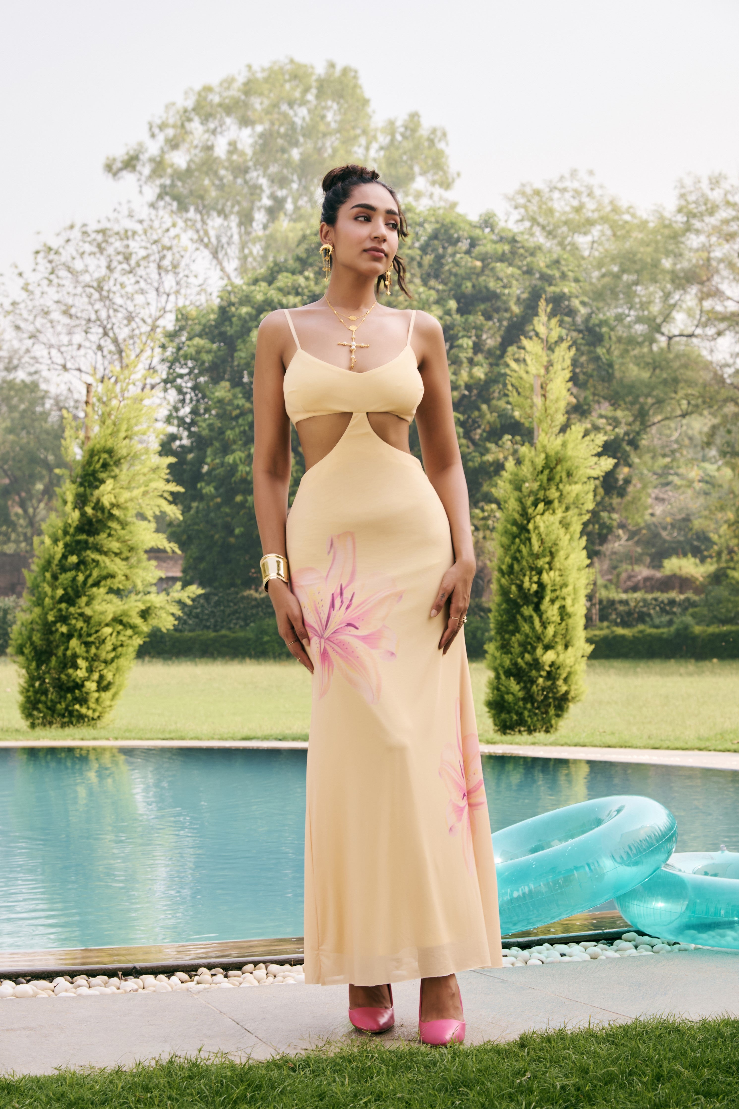 Marigold Butter Yellow Bloom Maxi Dress