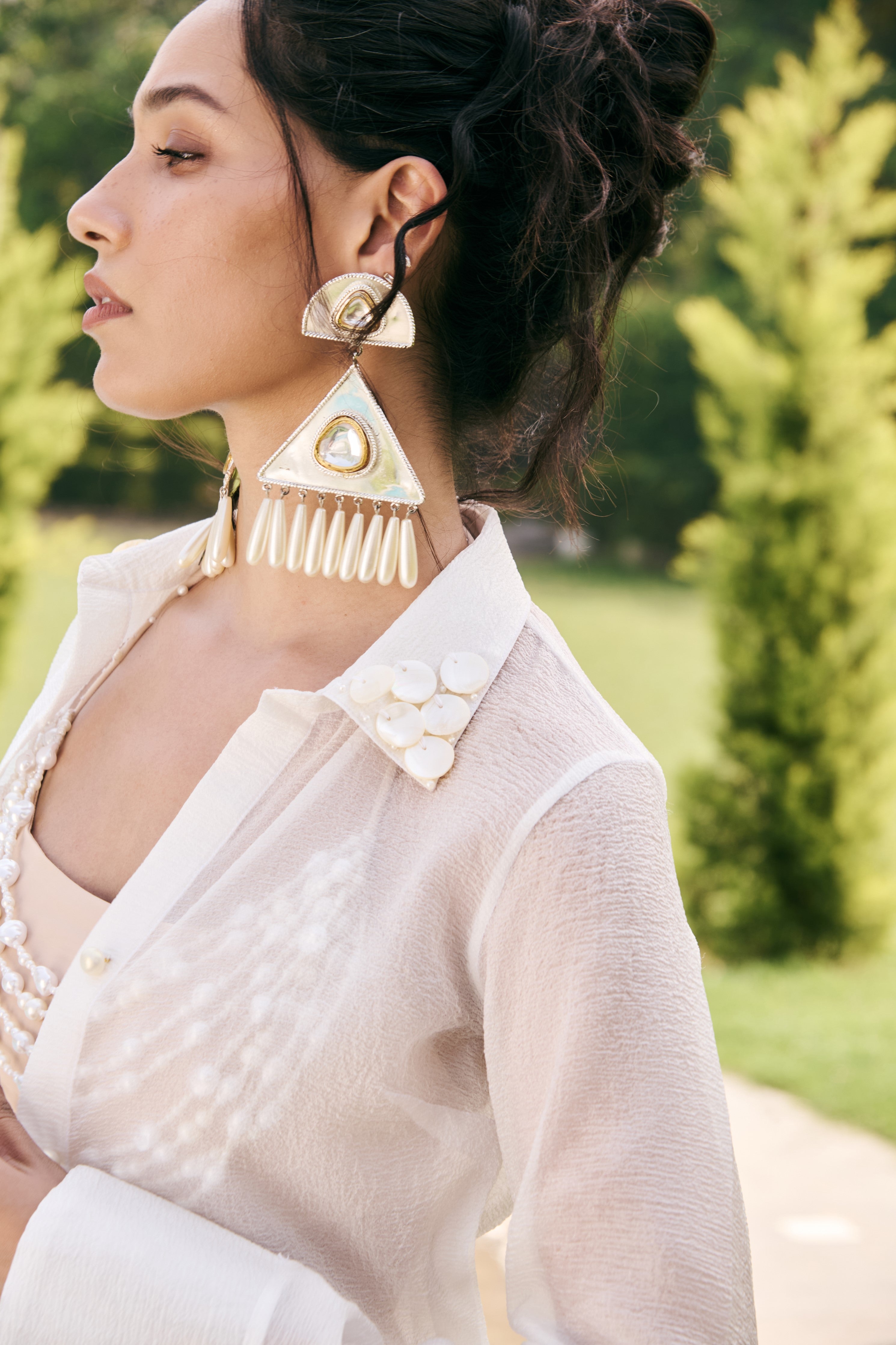 Lesley White Organza Sheer Coverup Shirt