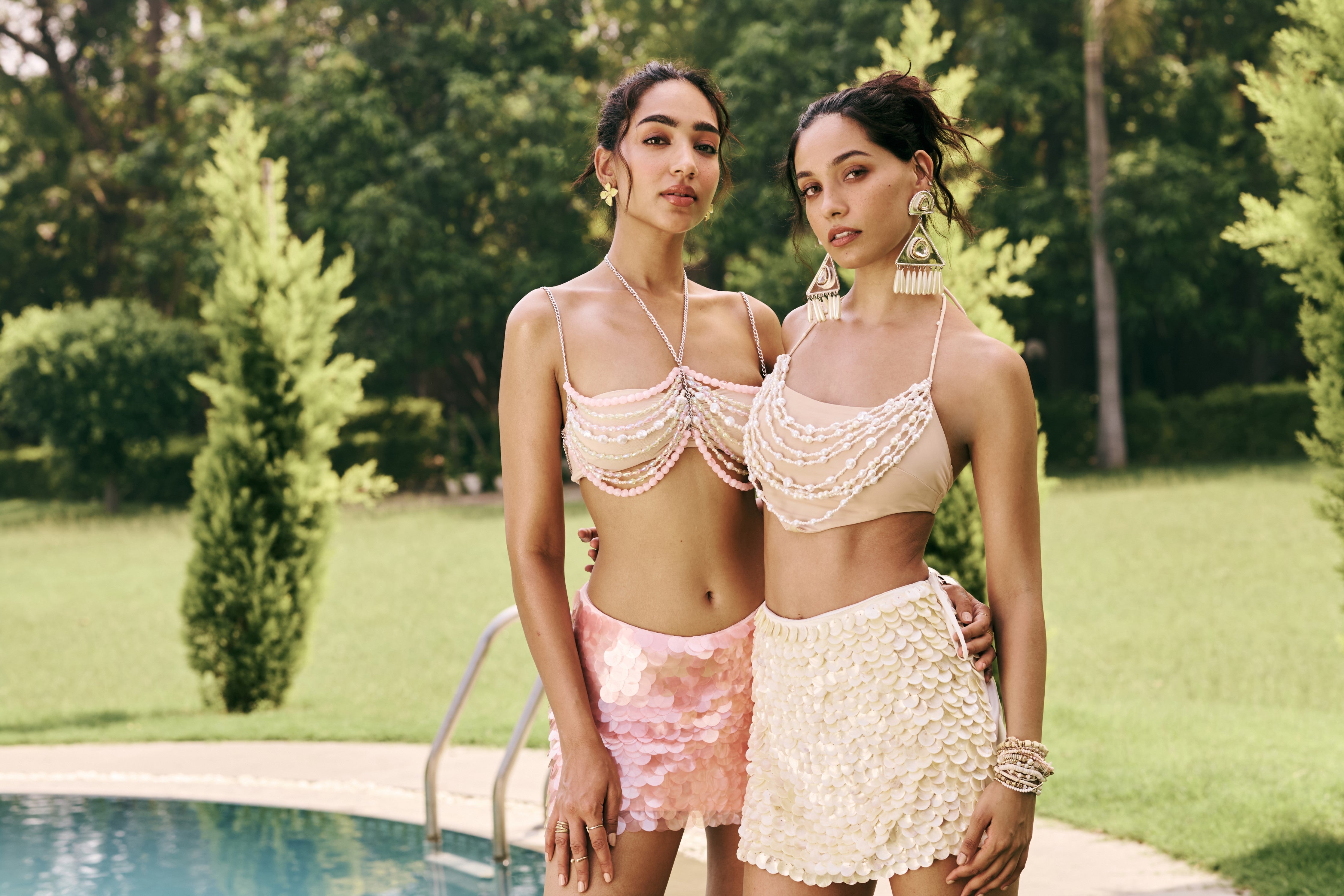 Cove Baby Pink Paillette Embellished Mini Skirt