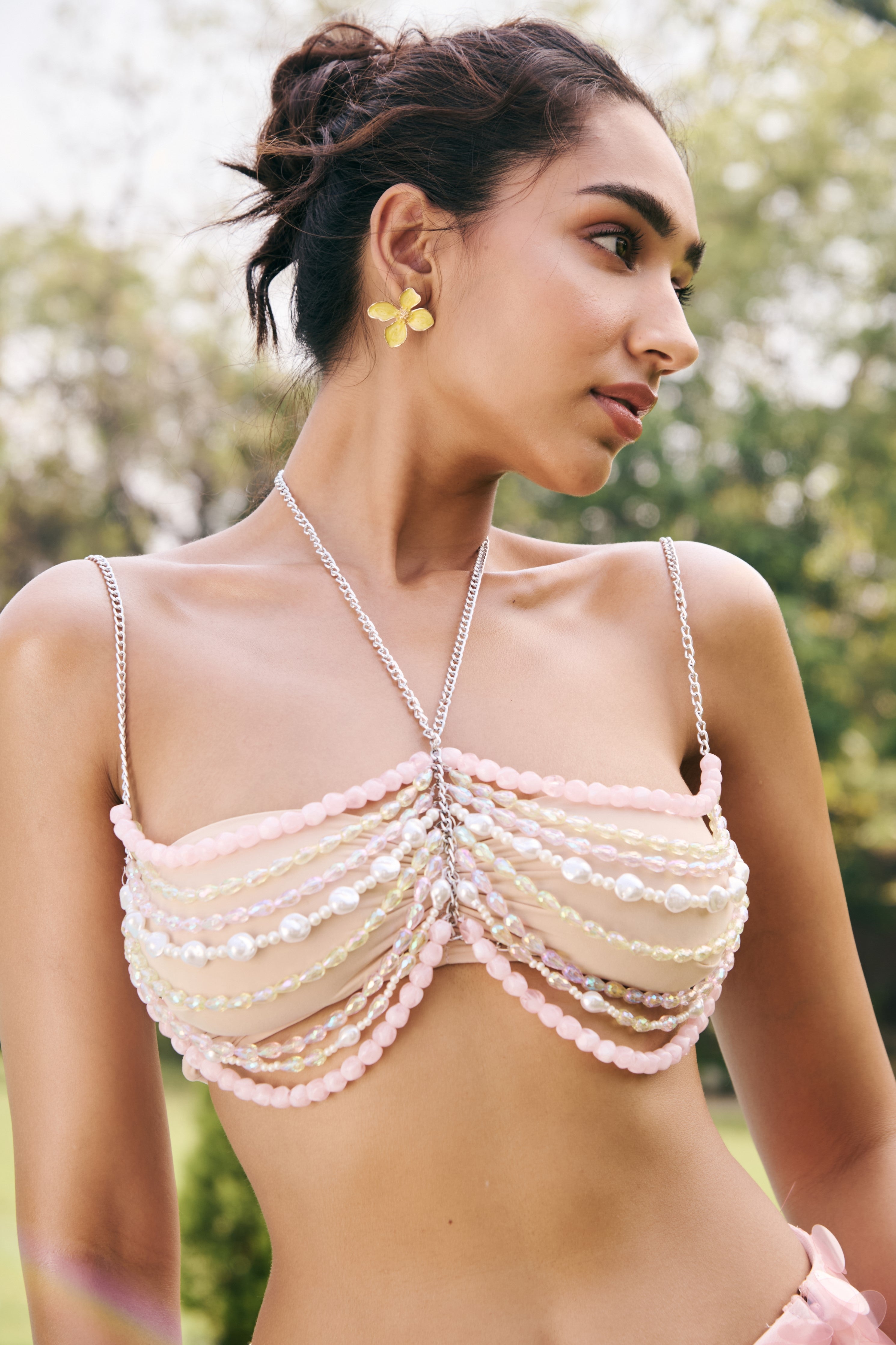 Cove Baby Pink & White Embellished Top