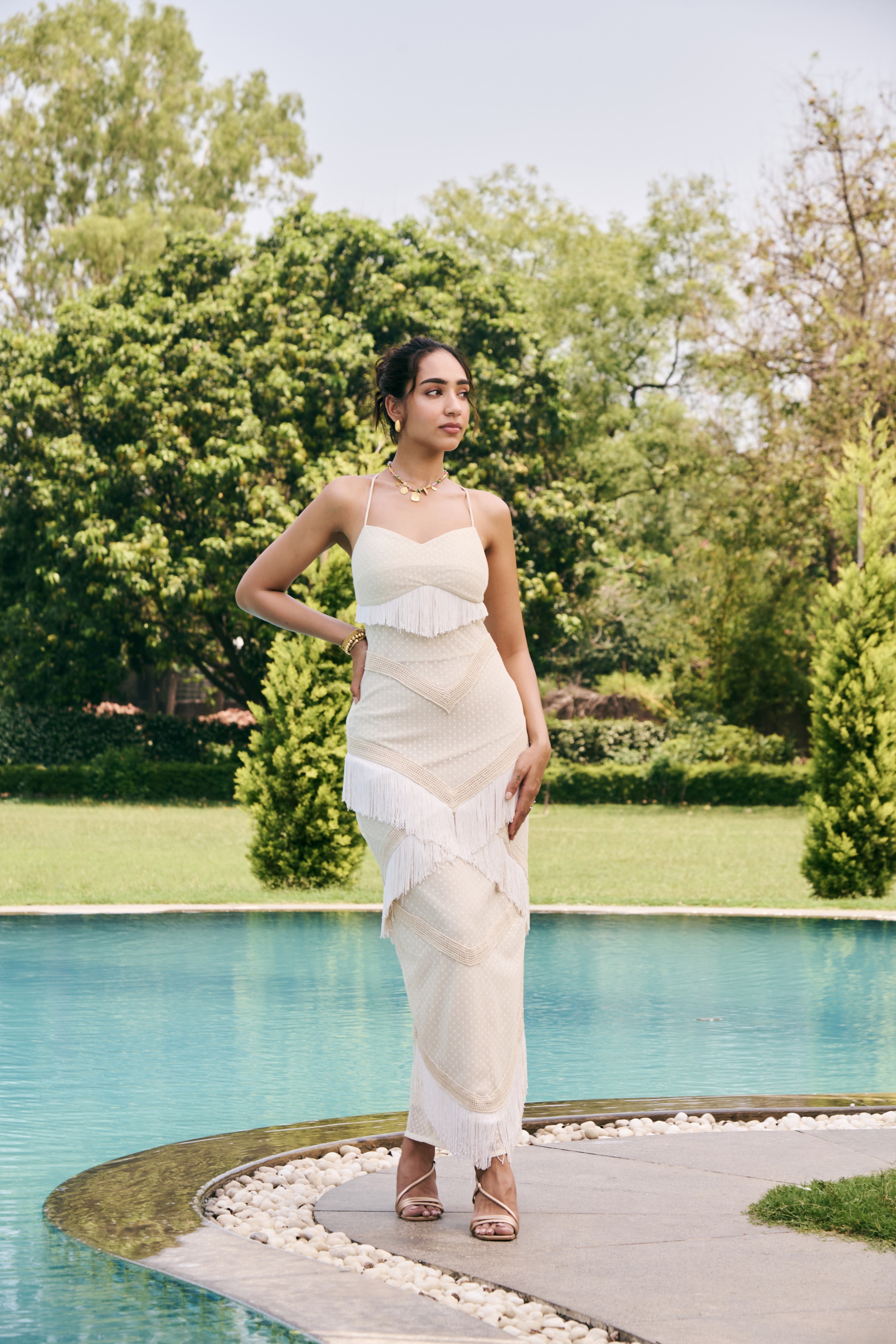 Lunara off white Tassel Dress