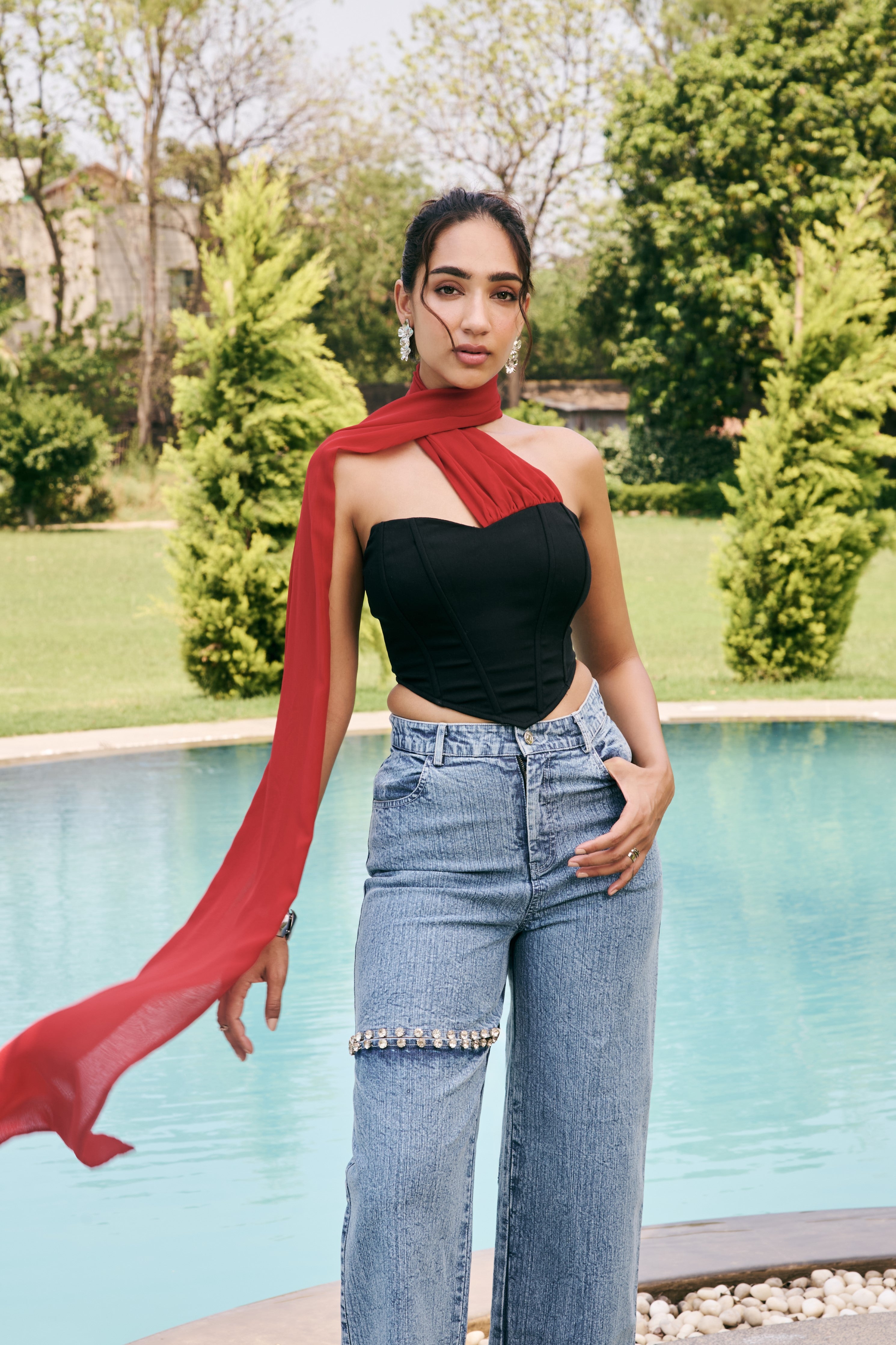 Nerina Noir Corset & Crimson Wrap