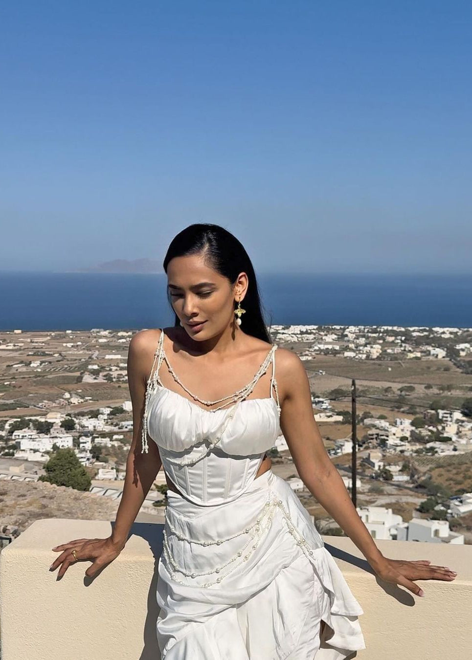 Linea White Satin and Pearl Embroidered Corset Set