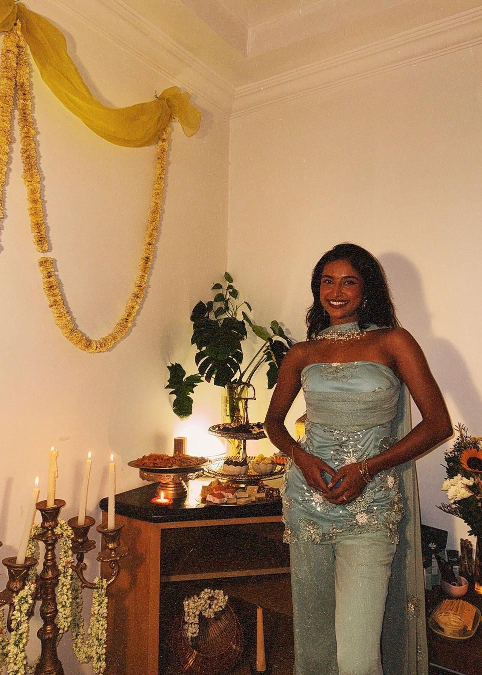 Nakhat Sage Green 3D Flower Embroidered Sleeveless Sharara Set