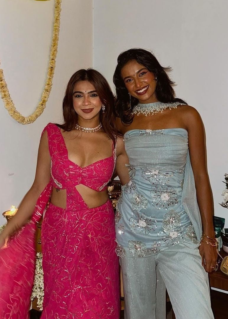 Nakhat Sage Green 3D Flower Embroidered Sleeveless Sharara Set