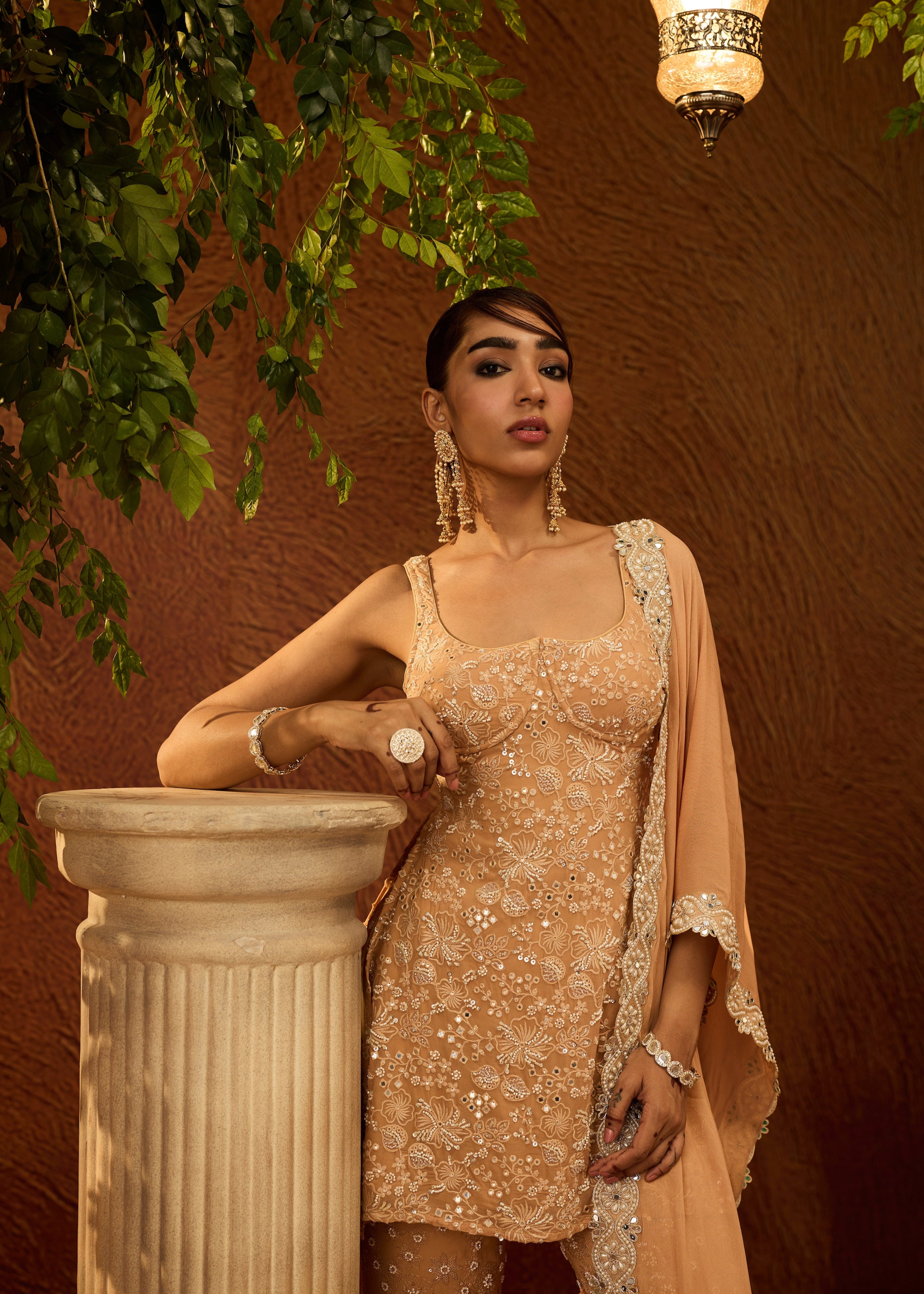 Namya Buff Orange Embroidered Sharara Set